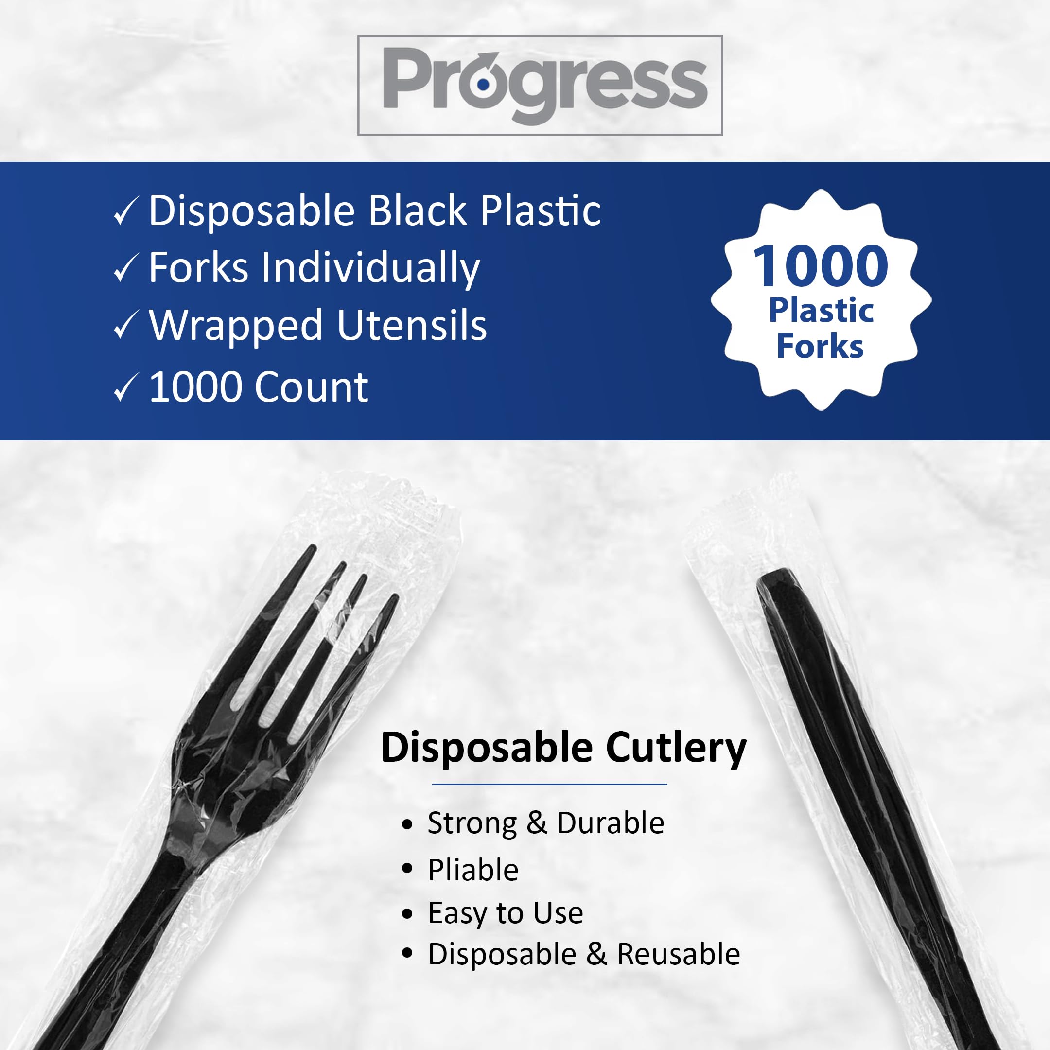 Heavy Duty Black Disposable Plastic Forks - 1000 Count Bulk Pack | Individually Wrapped Cutlery for BBQ, Parties, Catering, Office Events & Restaurants | Durable & Eco-Friendly Disposable Utensils for Outdoor Dining, Picnics & Large Gatherings