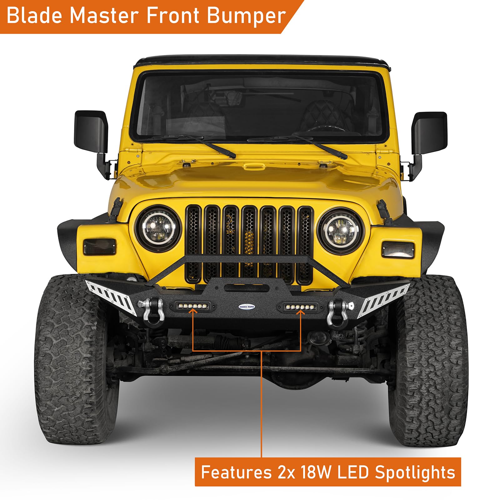 Hooke Road Wrangler TJ Front Winch Bumper & Rear Bumper with Tire Carrier Combo for Jeep Wrangler TJ 1997-2006 - Heavy Duty Steel Black Off-Road Bumper Set for Adventure & Trail Riding