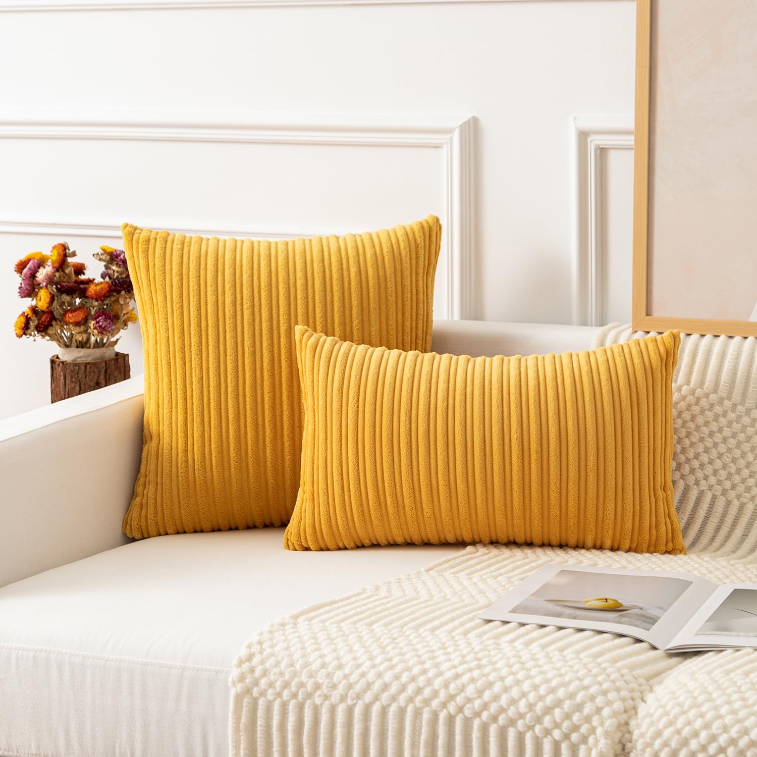 Kevin Velvet Pillow Covers Set of 2 - Striped Floor Cushions 22x22