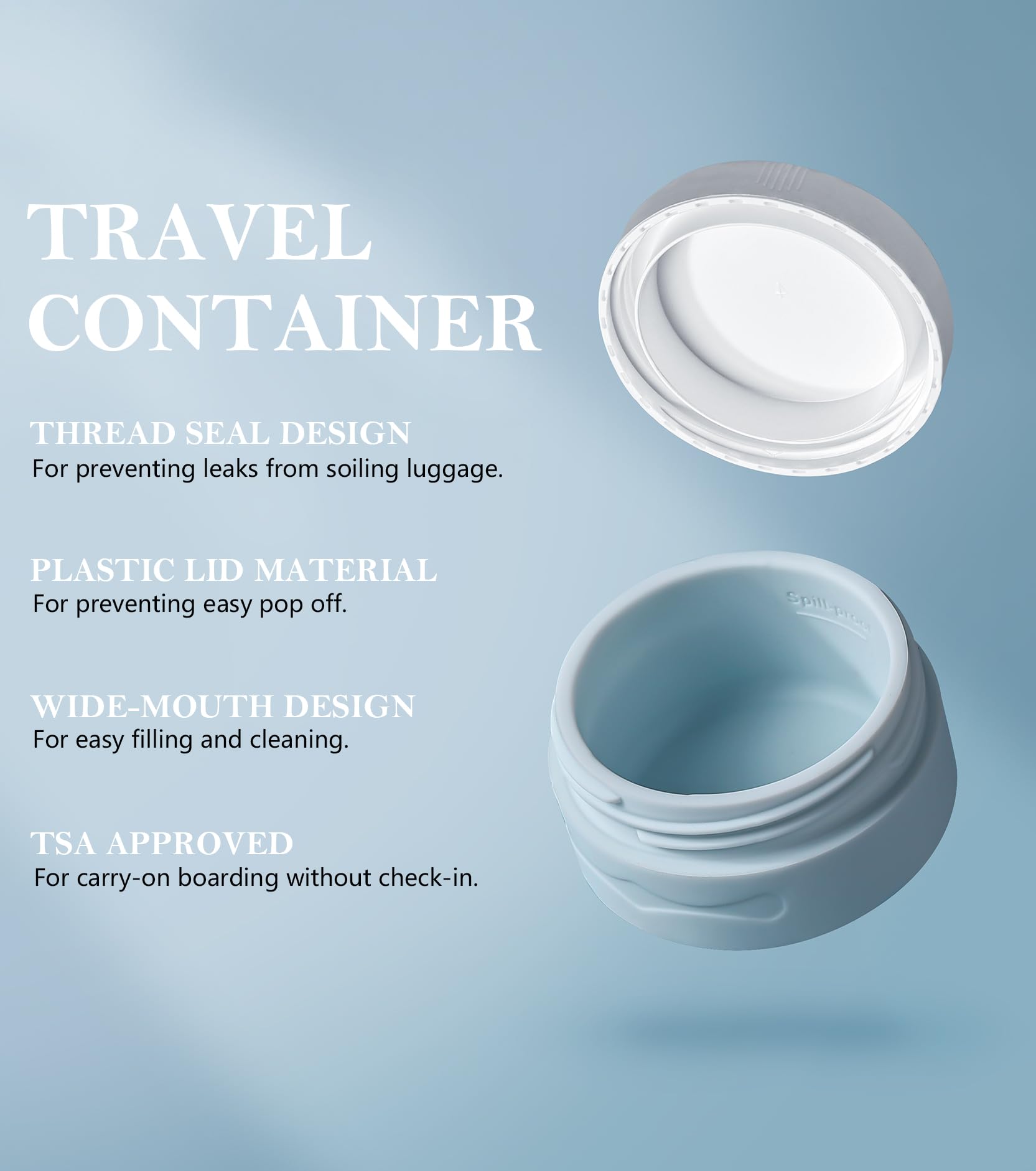 TSA Approved Silicone Travel Jars for Toiletries - 1.35 fl oz (40ml) Leakproof Cream Containers with Clear Cosmetic Bag & Spatula - Perfect for Skincare, Makeup & Air Travel Essentials (Blue)