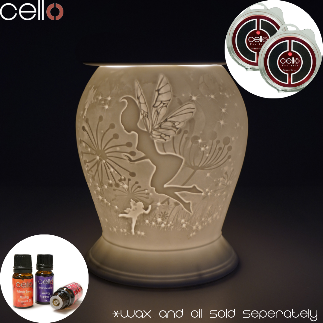 Fairy Tale Design Cello Porcelain Electric Wax Warmer with 12 Scented Wax Melts - Aromatherapy for Home, Office & Spa Relaxation