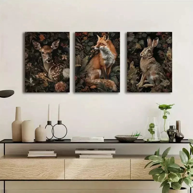 3pcs Woodland Animal Canvas Wall Art Set - Framed 50x70cm High Quality Print - 100% Australian Made - Ready to Hang - Perfect for Nursery, Living Room & Bedroom Decor