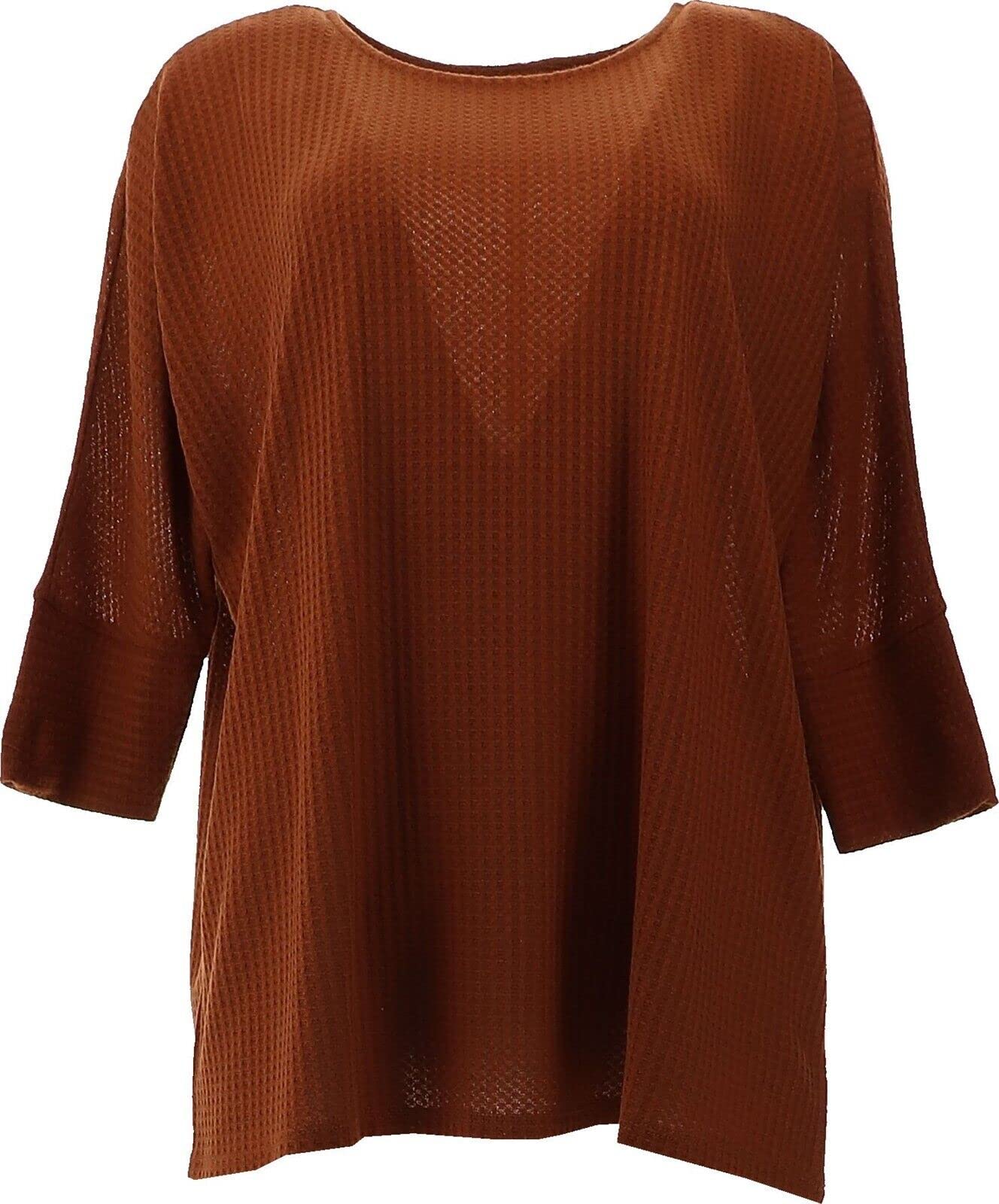 Nina Leonard Waffle Knit Tunic Top in Bourbon Color - Plus Size 2X - Soft & Comfortable Women's Casual Wear - Perfect for Fall & Winter Outfits, Office or Weekend Relaxation