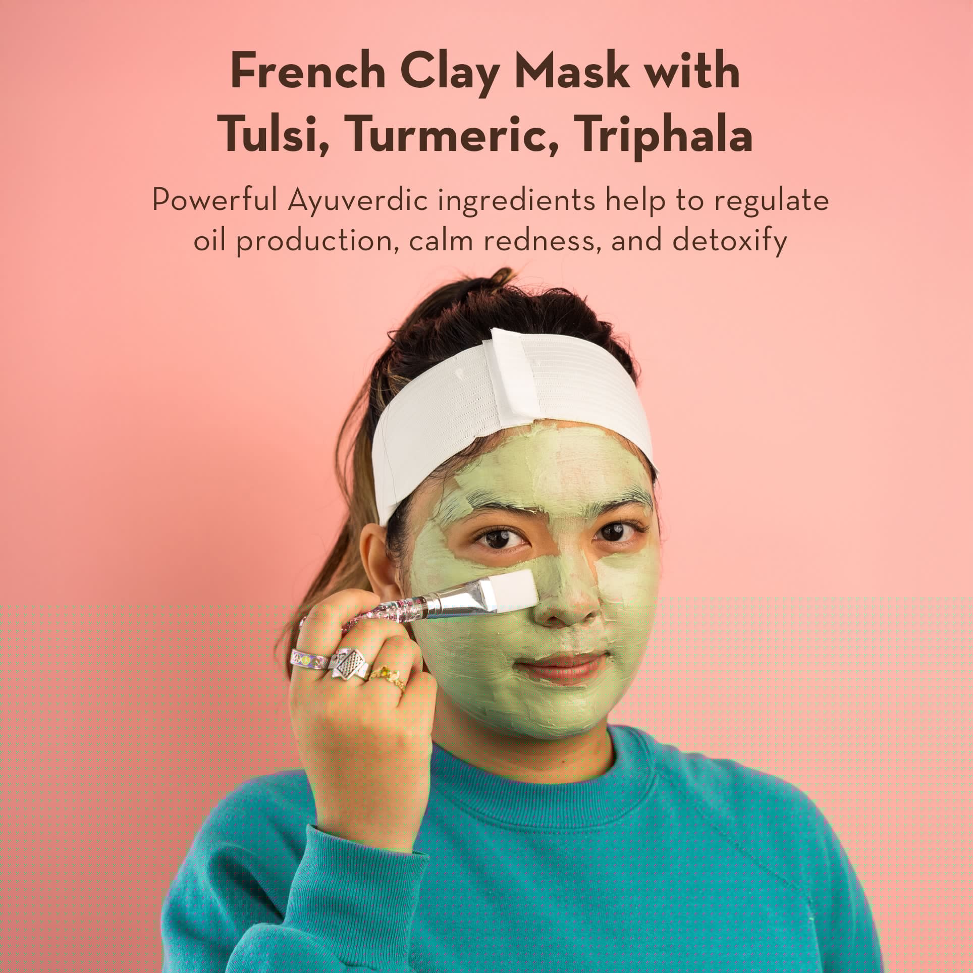 Tulsi Soothing Tri Clay Mask for Acne & Oily Skin - Organic Face Mask for Deep Cleansing & Pore Minimizing - Perfect for Spa Night & Self-Care Routine