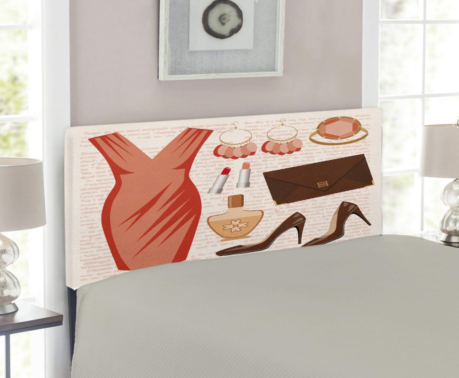 Ambesonne Upholstered Metal Bed Headboard with Memory Foam - Twin Size, Salmon Brown Peach - Fashionable Home Decor for Bedroom & Dorm - Perfect for Girls, Teens & Women's Fashion Accessories Display