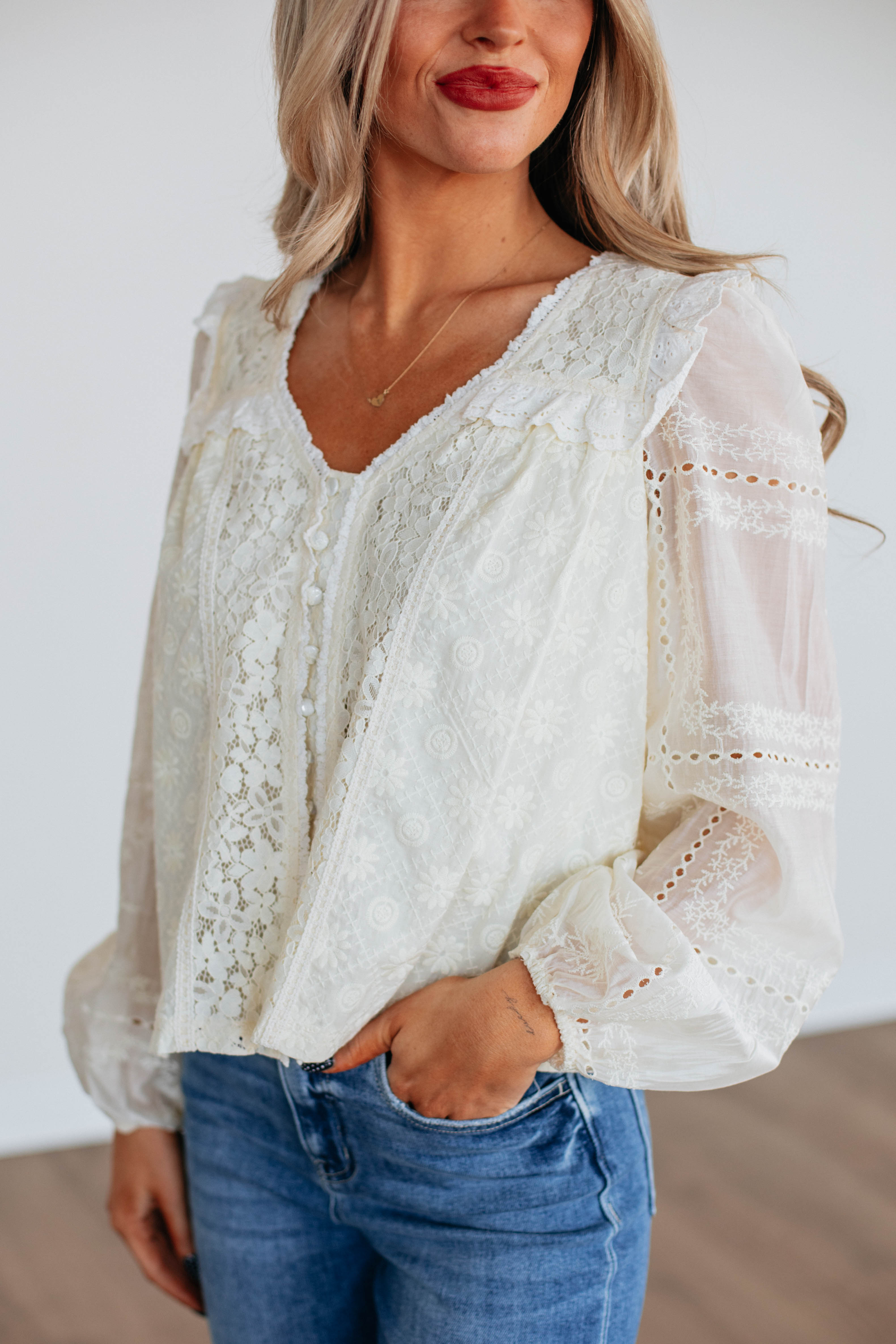 Elegant Arely Lace Blouse for Women - Romantic Floral Embroidered Top - Perfect for Date Night & Special Occasions