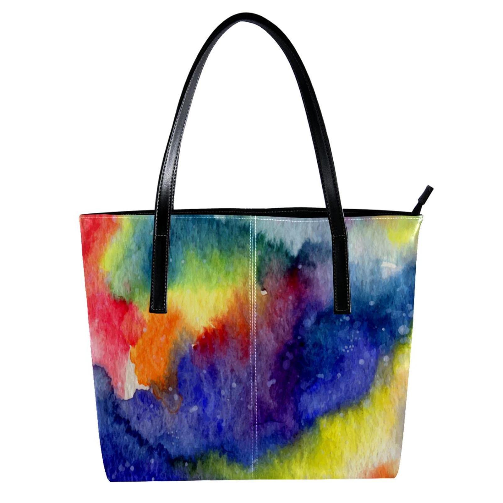 Stylish Large Leather Laptop Tote Bag - Lightweight Multicolor Retro Polka Dot Shoulder Bag for Women & Men - Perfect for Work, Travel & Daily Commute