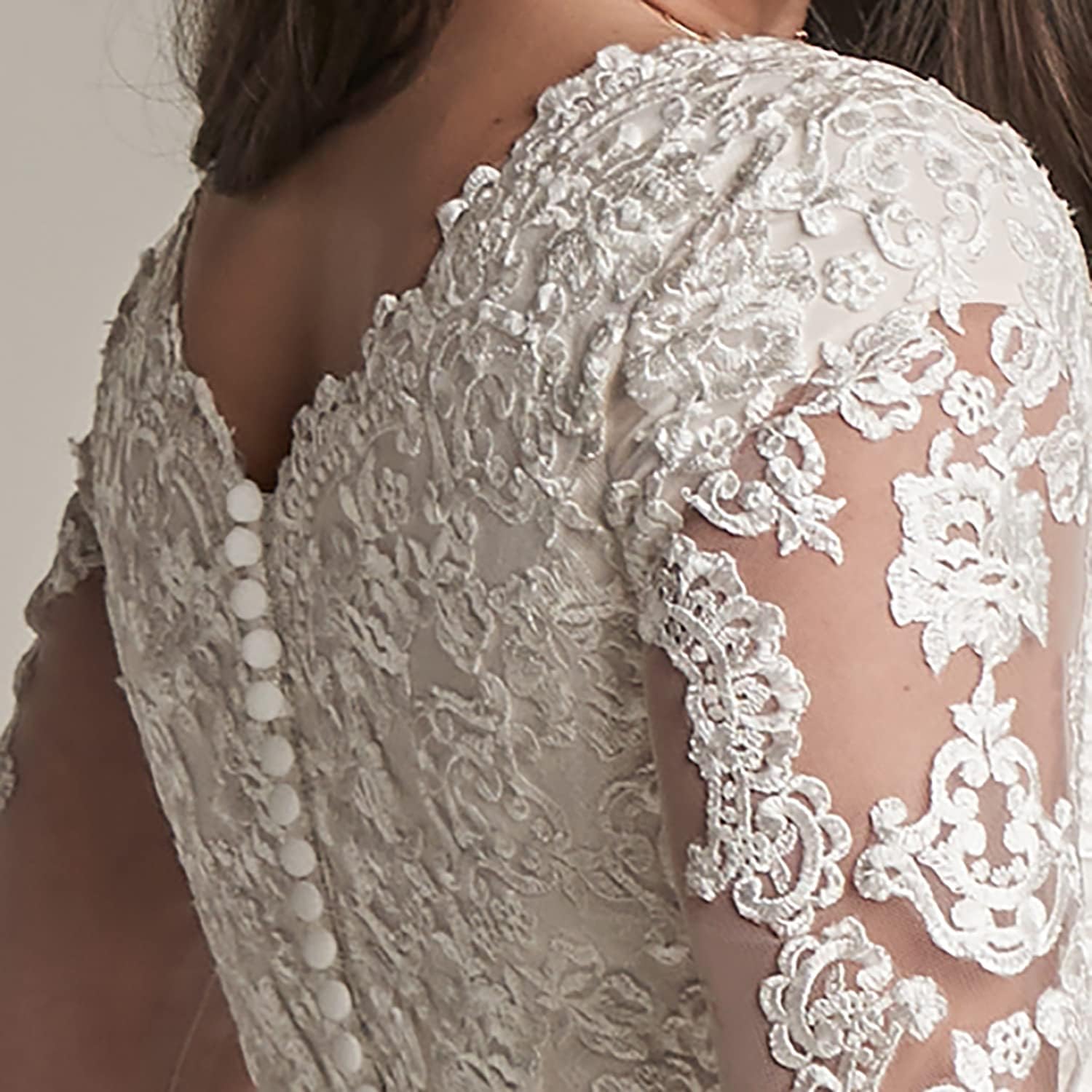 2025 Women's Lace Beach Wedding Dress - V Neck Tulle Applique Bridal Gown with Long Sleeve for Bride | Perfect for Beach, Destination & Outdoor Weddings