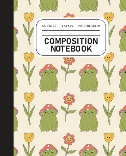 Cute Frog with Mushroom Hat Composition Notebook - College Ruled Wide Lined Journal for School, Office & Creative Writing - Perfect Gift for Kids, Girls & Boys