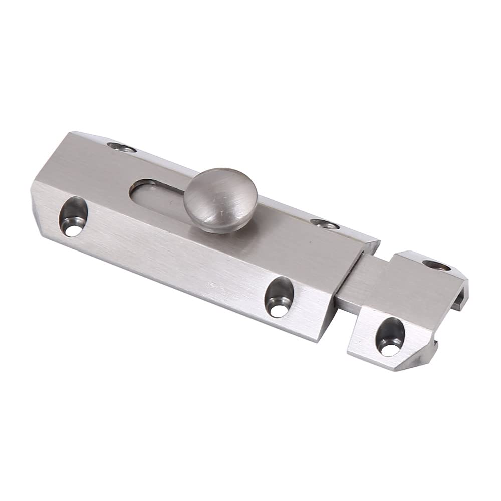 3 Inch Heavy Duty Brass Bolt Latch - Copper Security Slide Lock for Doors, Gates, Windows & Cabinets | Secure Storage Rooms, Bedrooms & Outdoor Gates | Durable Sliding Barrel Lock (Silver Finish)