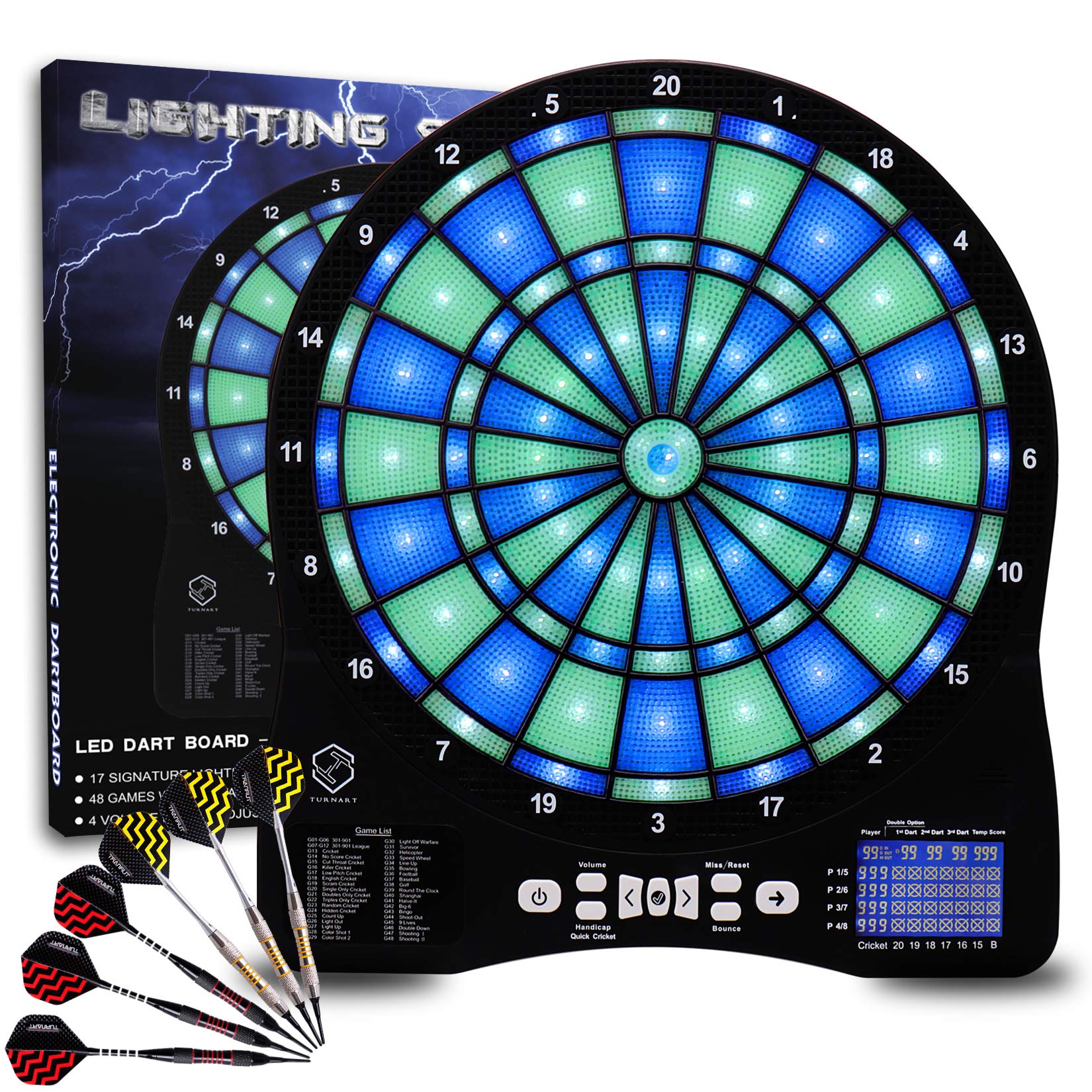 Turnart 13-Inch Electronic Dart Board with LED Illumination - Professional Electric Dartboard for Adults, Enhanced Durability & Auto-Scoring - Perfect for Game Rooms, Bars, and Family Entertainment