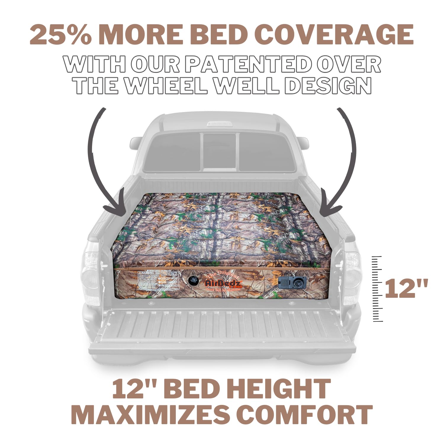 AirBedz Pittman Truck Bed Air Mattress - 6.5ft Full Size for Pickup Trucks | 25% More Coverage | Original Camo Design | Perfect for Camping, Road Trips & Outdoor Adventures