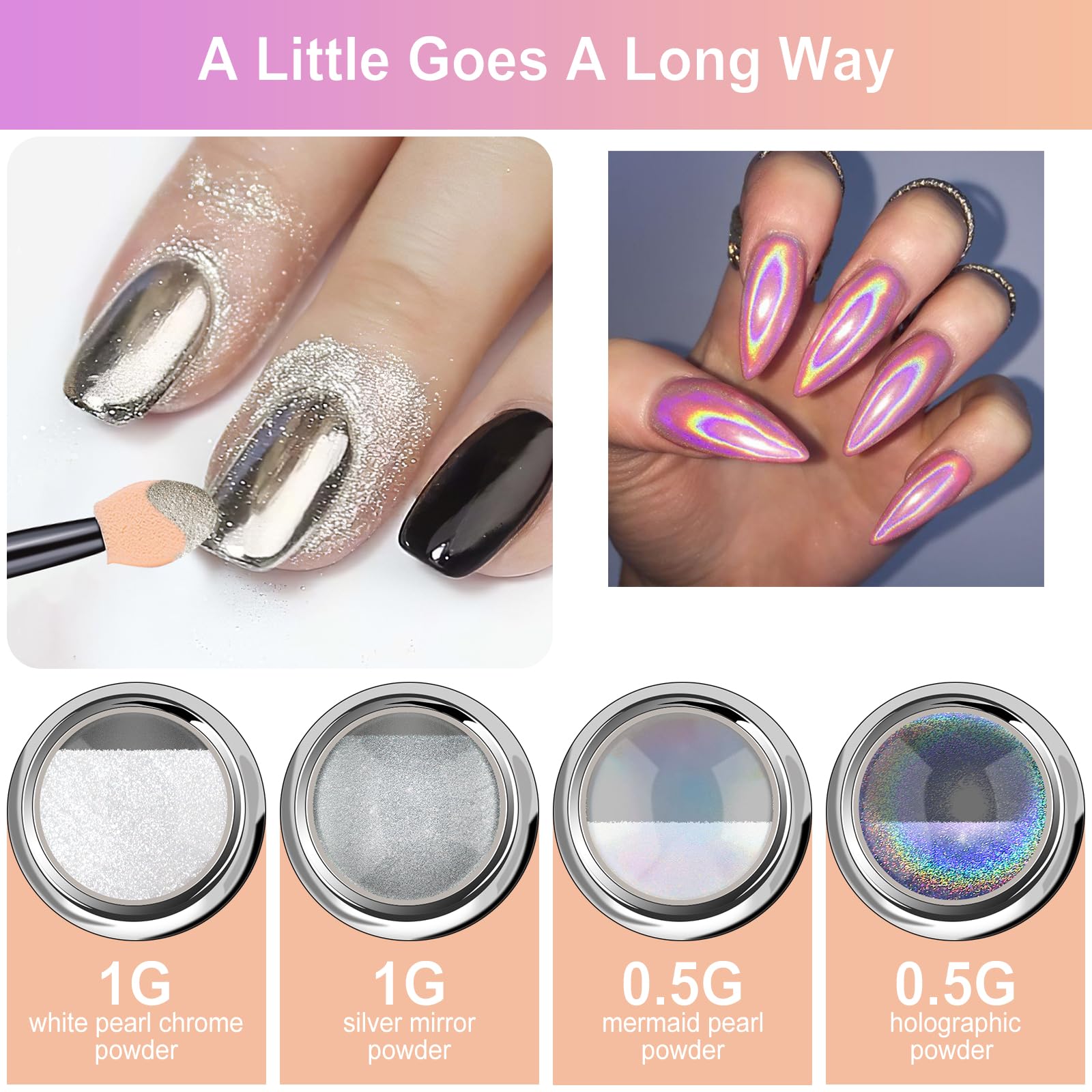Pearl White Chrome Nail Powder for Women - Aurora Mermaid Iridescent & Holographic Rainbow Nail Glitter - Mirror Effect Metallic Manicure Powder for Nail Art, Salon & DIY Home Nail Designs