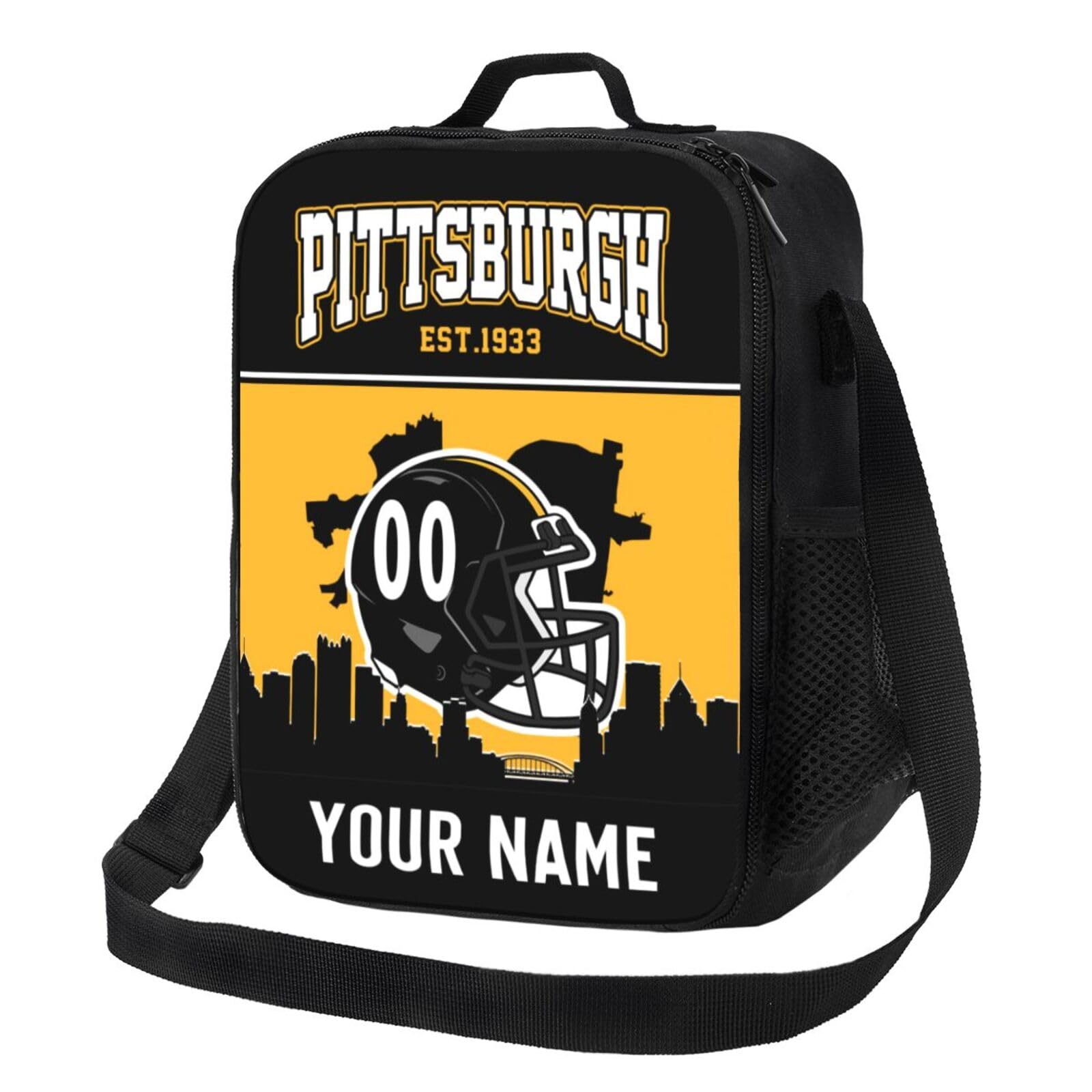 Custom Pittsburgh Steelers Lunch Bag - Insulated Football Style Lunch Box for Men & Women - Perfect for Work, School & Tailgating Gifts for NFL Fans