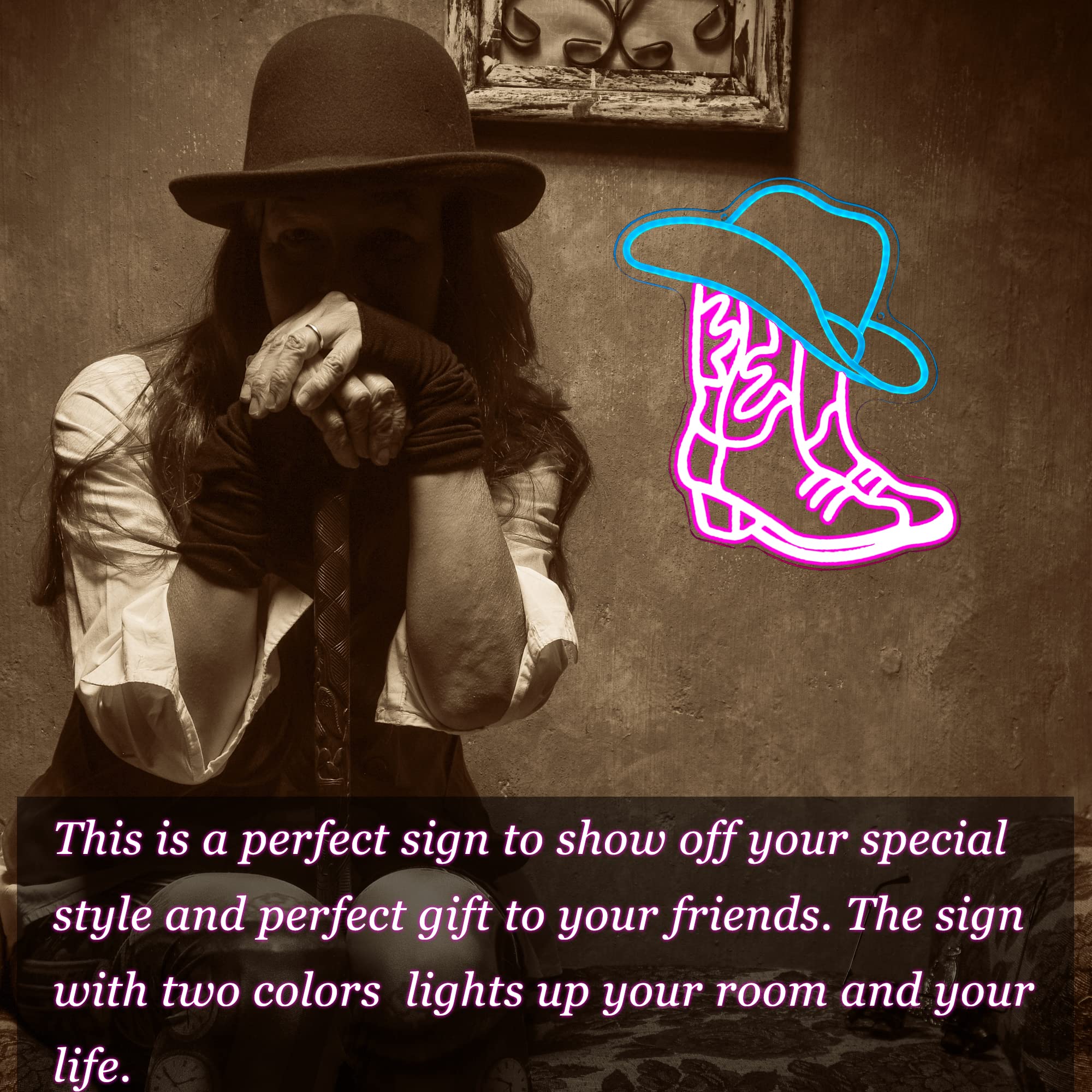Manimo Cowboy Boot & Hat Neon Sign - Pink LED Cowgirl Boot Wall Decor, Western Aesthetic Art, USB Powered for Game Room, Bedroom, Party, Bar, Wedding, Christmas & Birthday Gift (13x15 Inches) - Perfect for Western-Themed Parties, Home Decor & Unique Gifts
