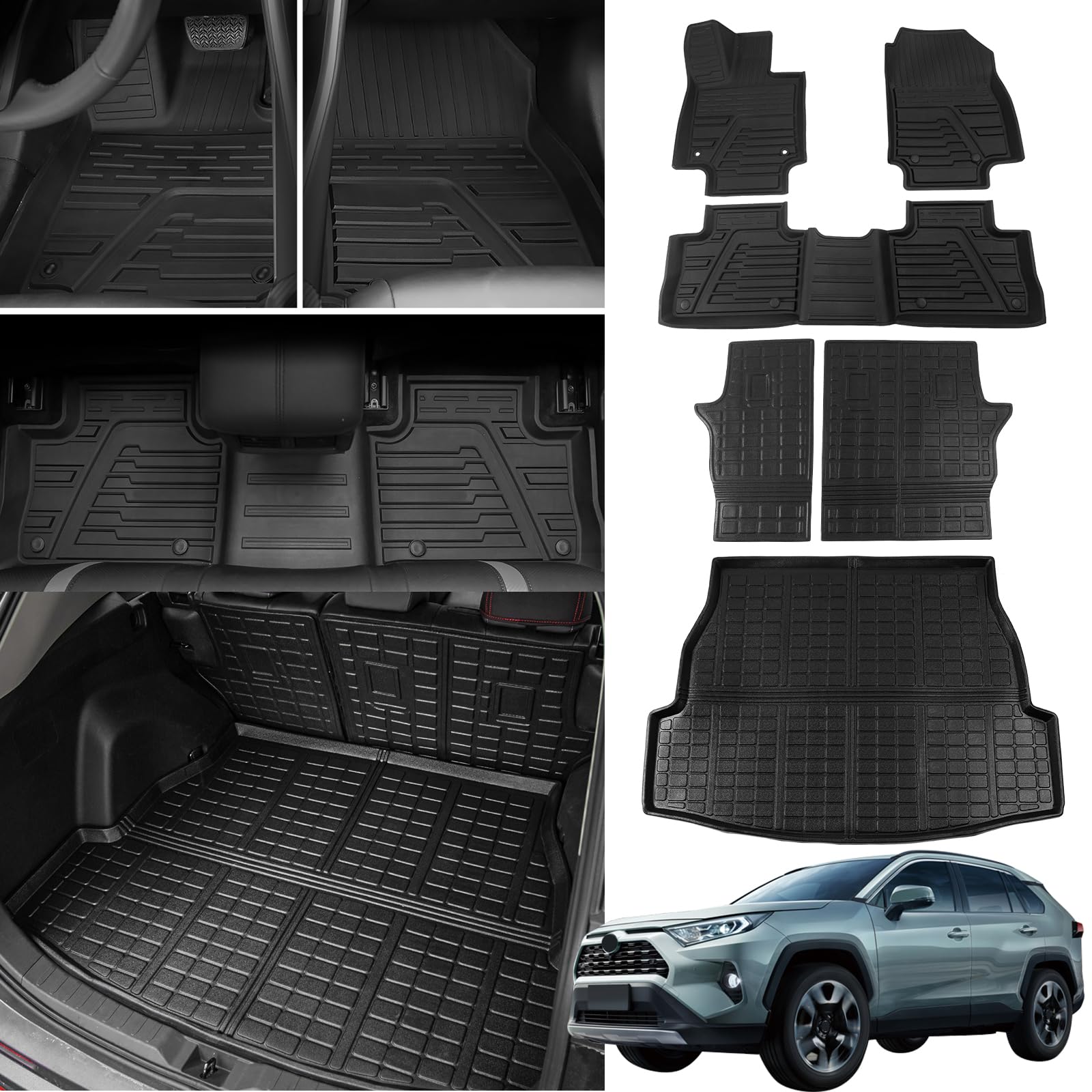 Premium All-Weather Floor Mats for 2019-2025 Toyota RAV4 - Custom Fit Cargo Liner, Trunk Mat & Back Seat Cover Protector | Durable Car Accessories for SUV Interior Protection (Great for Road Trips, Camping & Daily Commute)