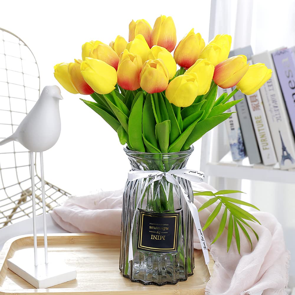 30 Pcs Real Touch Artificial Tulip Flowers - Faux Latex Tulip Stems for Wedding, Party & Home Decor (Sunset Orange) | DIY Centerpieces, Table Arrangements, Bridal Bouquets