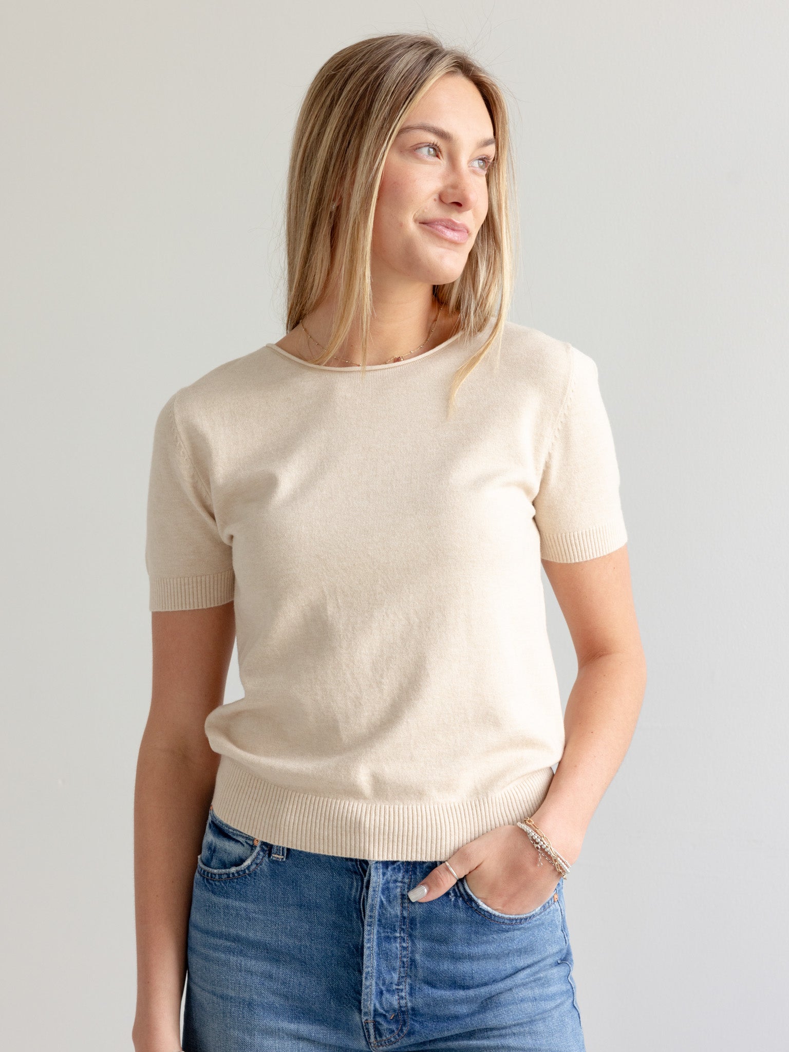 Liddy Knit Sweater - Soft Oatmeal Color Women's Pullover for Casual Wear & Cozy Fall Outfits