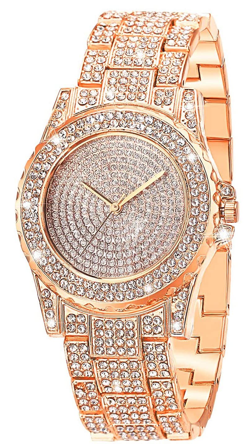 SENRUD Women's Diamond Watch - Stainless Steel Crystal Rhinestone Wristwatch for Women - Elegant Iced-Out Fashion Watch for Parties, Weddings & Special Occasions