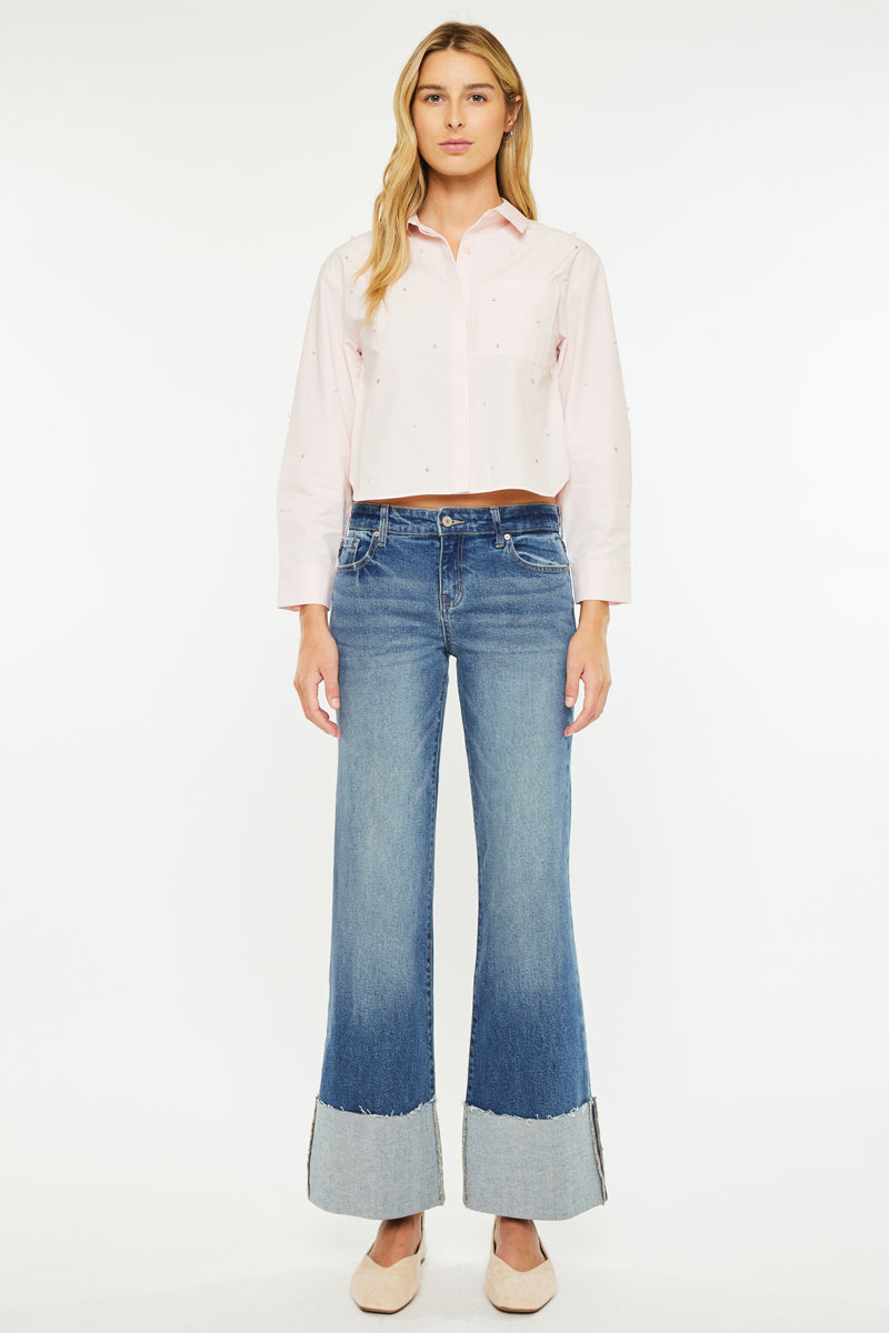Sierra Mid Rise Wide Leg Jeans for Women - Comfortable Stretch Denim Pants - Casual & Chic Outfit for Everyday Wear, Office, or Weekend Outings