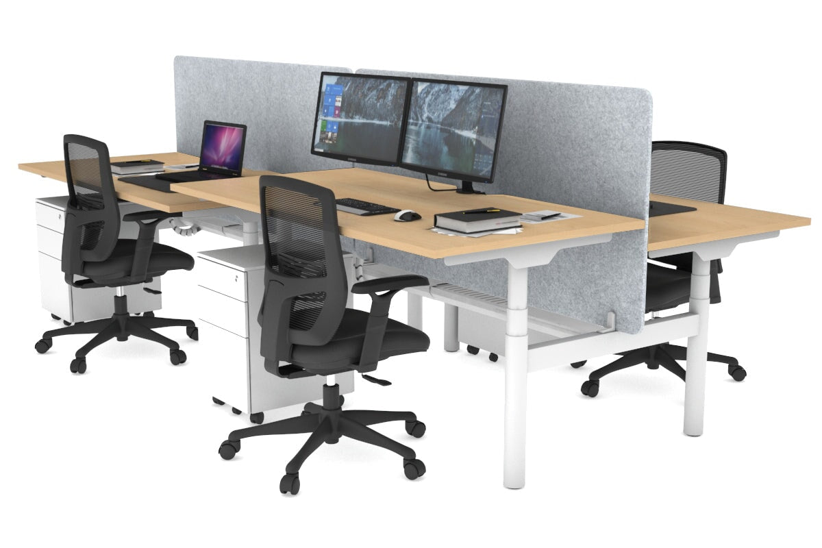 Flexi Premium Height Adjustable 4-Person H Bench Workstation - White Frame [1200L x 800W with Cable Management] - Ideal for Office, Coworking Spaces & Collaborative Work Environments