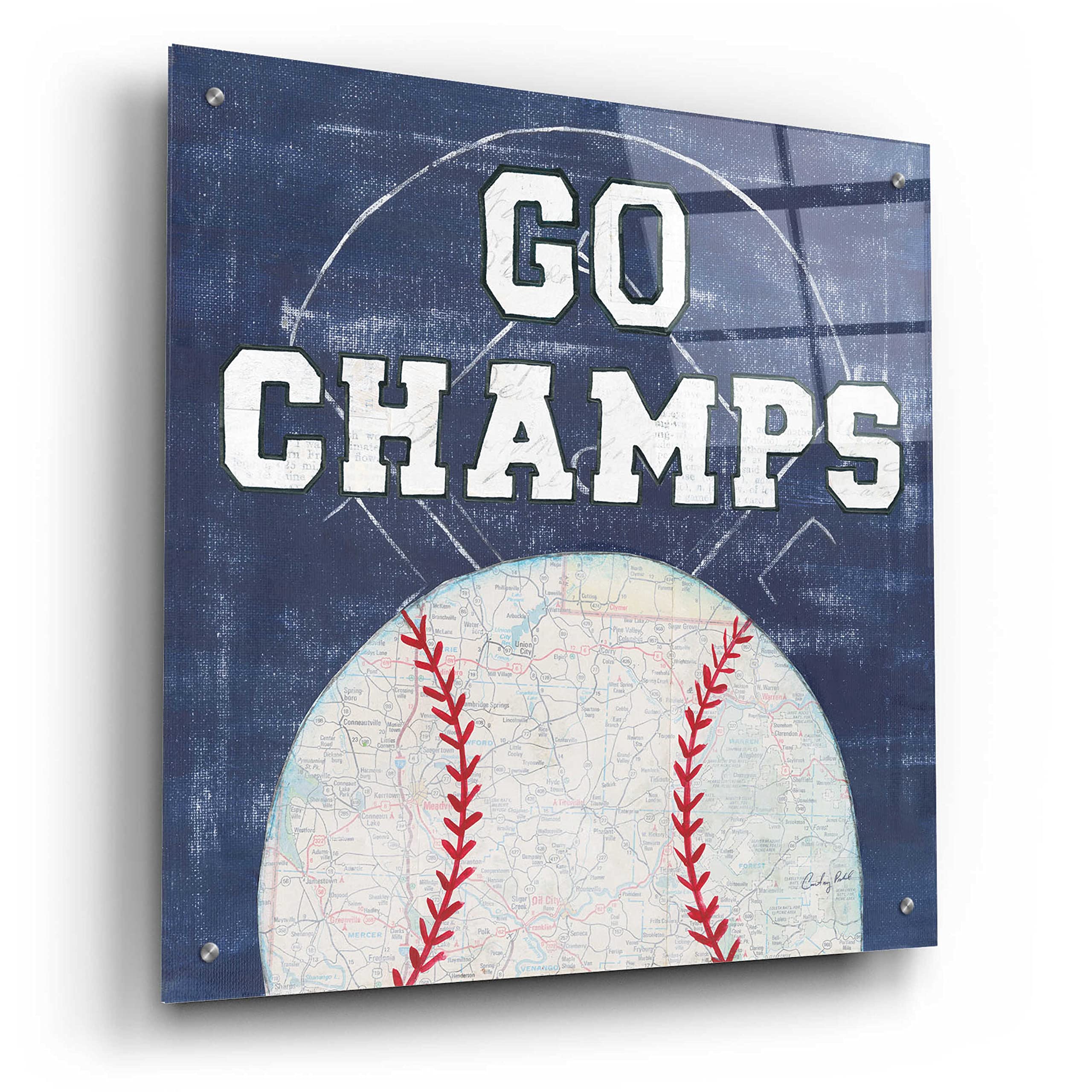Courtney Prahl 'On the Field III Go Champs' Acrylic Glass Wall Art - 24x24 Inches Modern Sports Painting for Living Room, Game Room & Office Decor