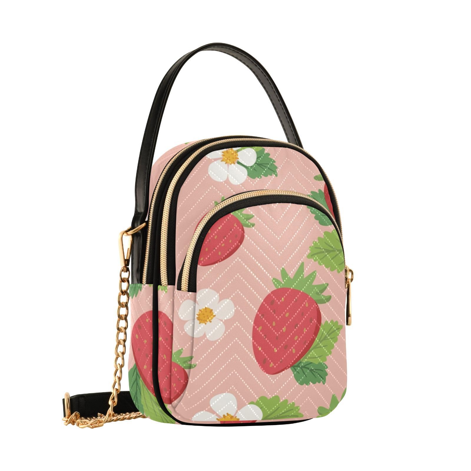 Strawberry Crossbody Bag for Women - PU Leather Adjustable Shoulder Bag for Daily Use