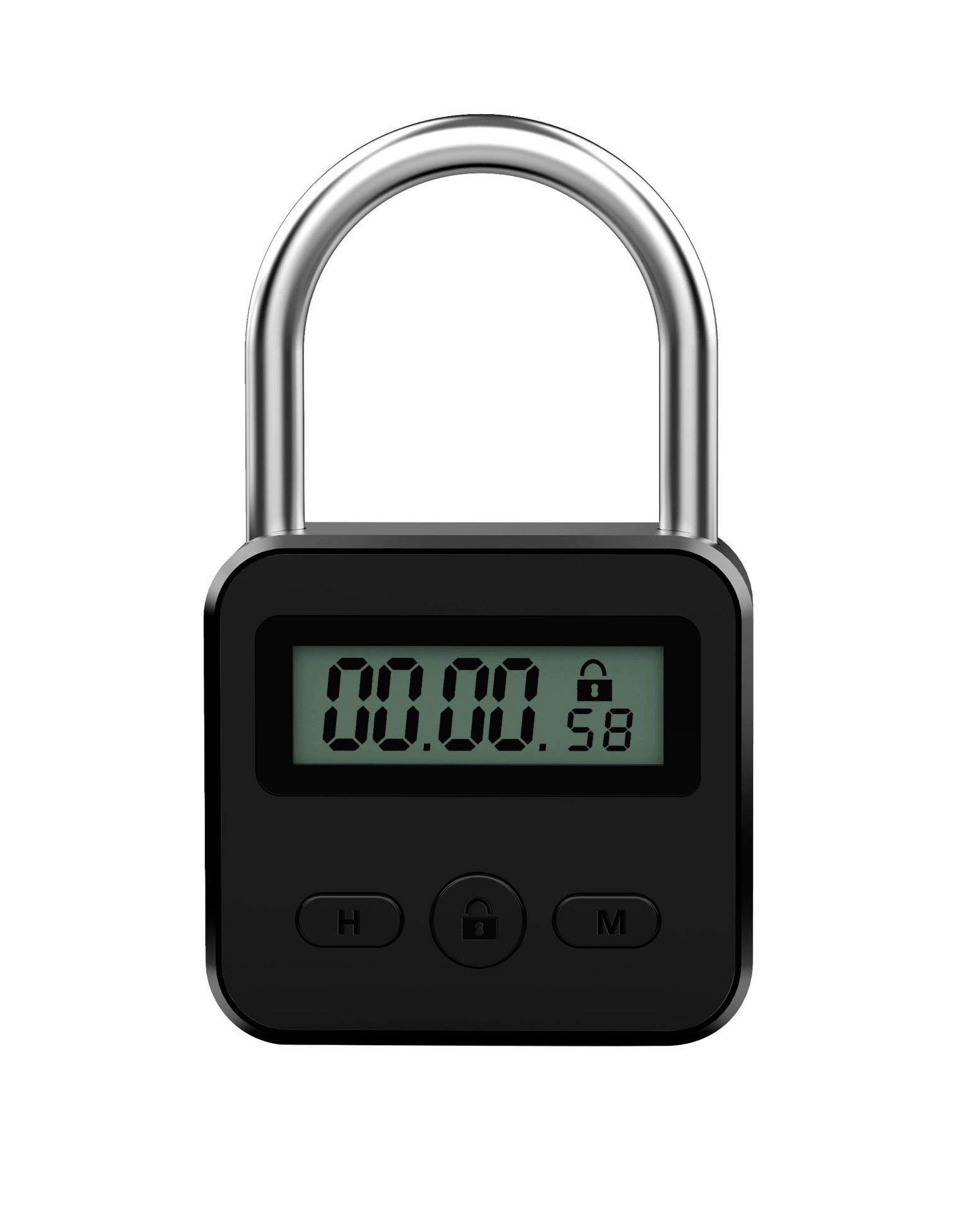 Electronic Time Padlock with LCD Display - USB Rechargeable Metal Timer Lock (Black) - Perfect for Gym Lockers, School Lockers, and Travel Security