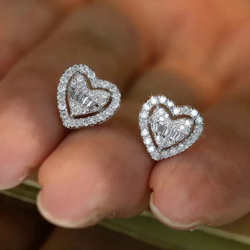 18K White Gold Heart Diamond Stud Earrings for Women - 0.50 Carat Natural Diamond Engagement Jewelry - Perfect for Valentine's Day, Anniversary Gifts & Romantic Occasions