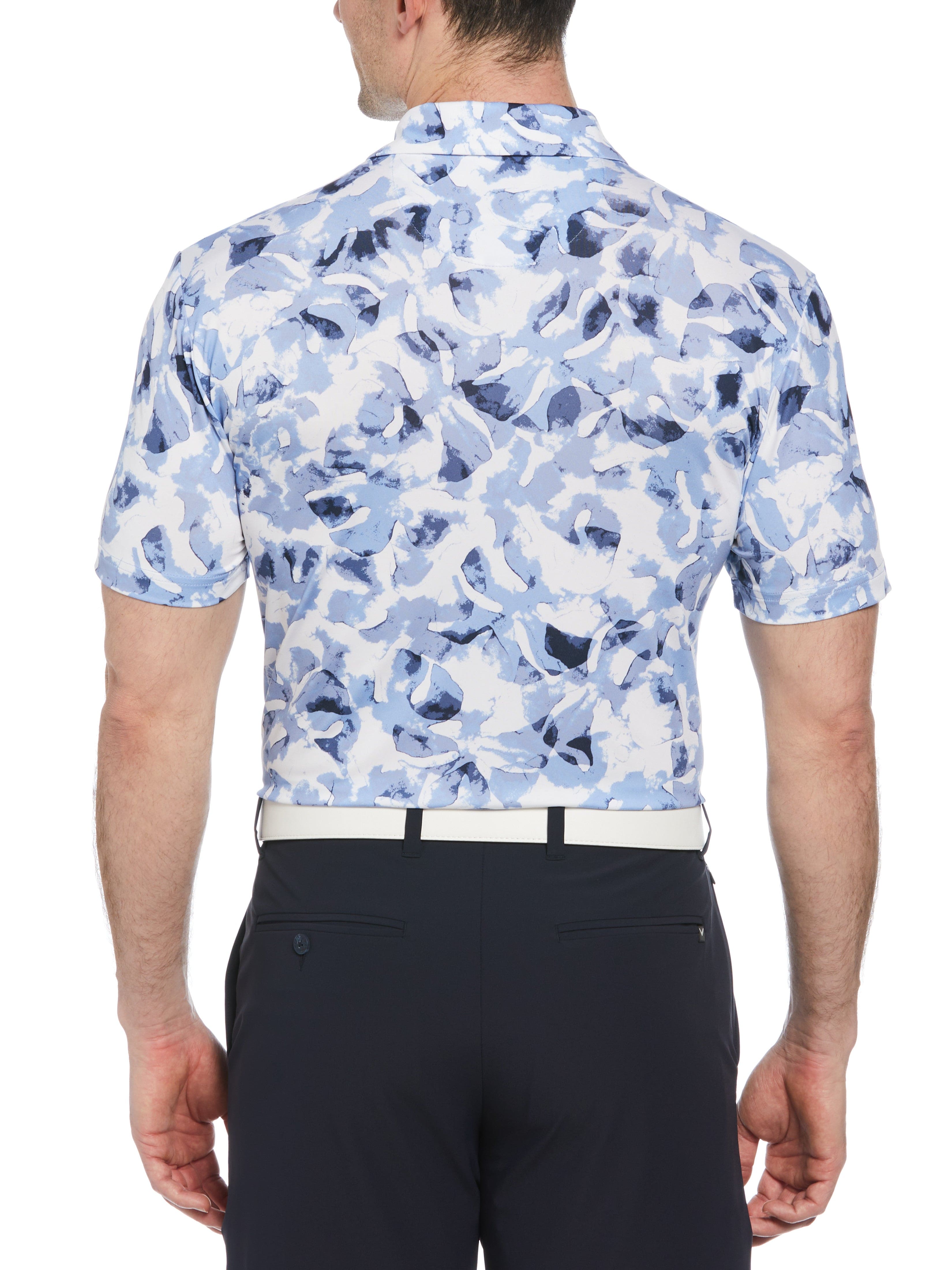 Men's Tie Dye Palm Print Golf Polo Shirt - Breathable Quick-Dry Performance Shirt for Golf, Beach & Summer Outdoor Activities