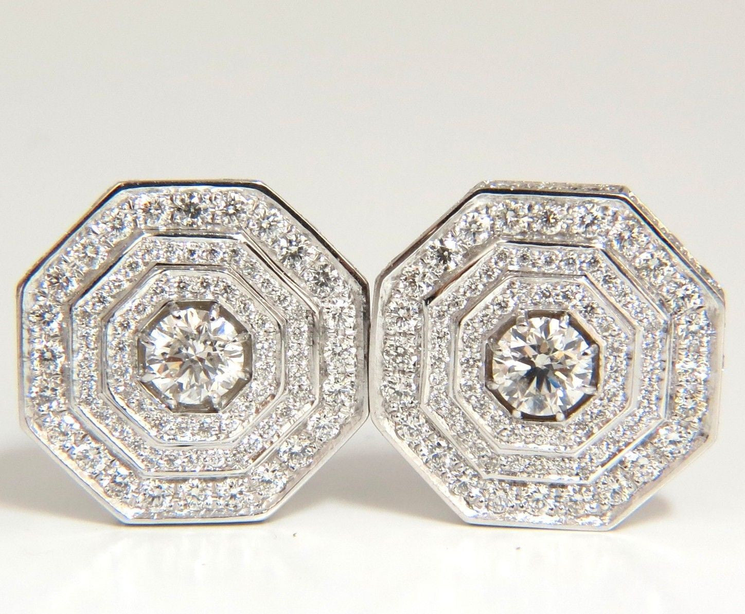4.00CT Octagonal Step Cut Diamond Bead Set Clip-On Earrings in 18KT Gold - Perfect for Weddings, Parties & Special Occasions