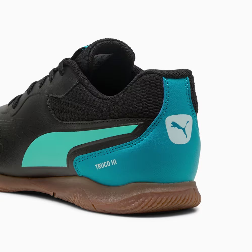 Puma Truco III IN Indoor Football Shoes for Men - Black/Aquatic/Tropical Blue/White - Lightweight Soccer Cleats for Indoor Training & Futsal Matches