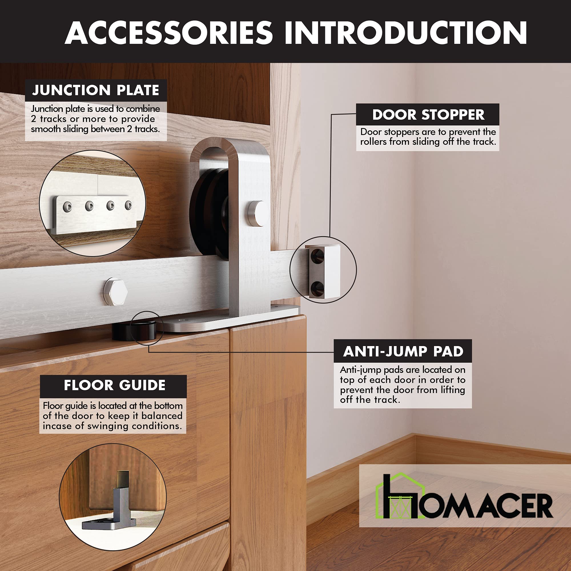 Homacer Mini Brushed Nickel Sliding Barn Door Hardware Kit - 90