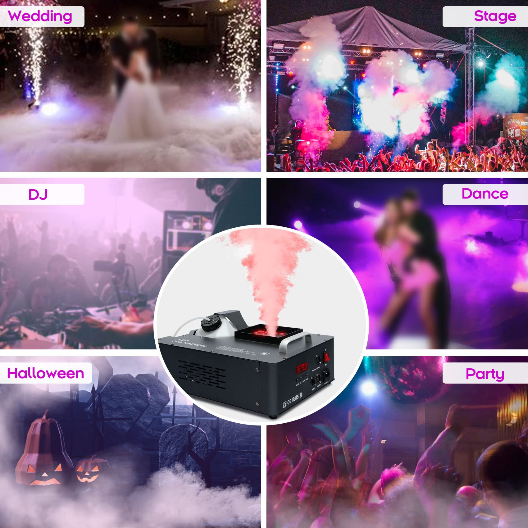 TC-Home 1500W 3-in-1 Stage Fog Machine with 24 LED Digital Display, DMX Control & Remote - Perfect for Concerts, DJ Shows, Halloween Parties & Theater Productions