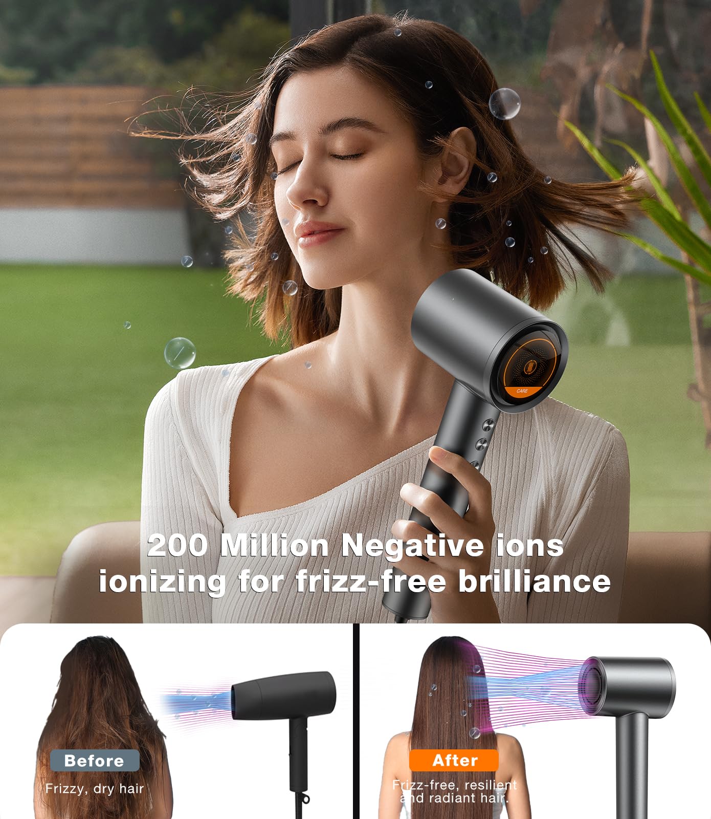 TORRAS High-Speed Hair Dryer 1600W - 29.3m/s Ionic Blow Dryer with Hair Care Mode, 3 Heat & 3 Speed Settings, Diffuser Attachments - Space Gray Aerospace Aluminum for Salon-Quality Styling at Home