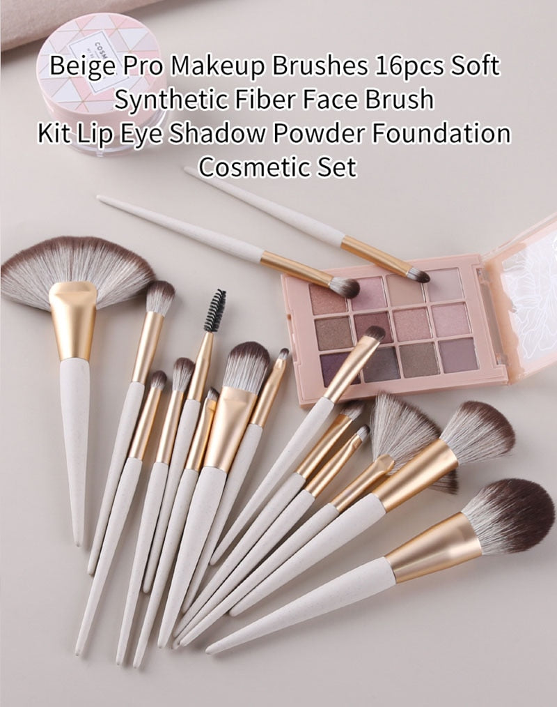 16Pcs Professional Makeup Brush Set - Soft Synthetic Bristles for Foundation, Blending, Contouring & Eyeshadow - Perfect for Everyday Makeup & Travel