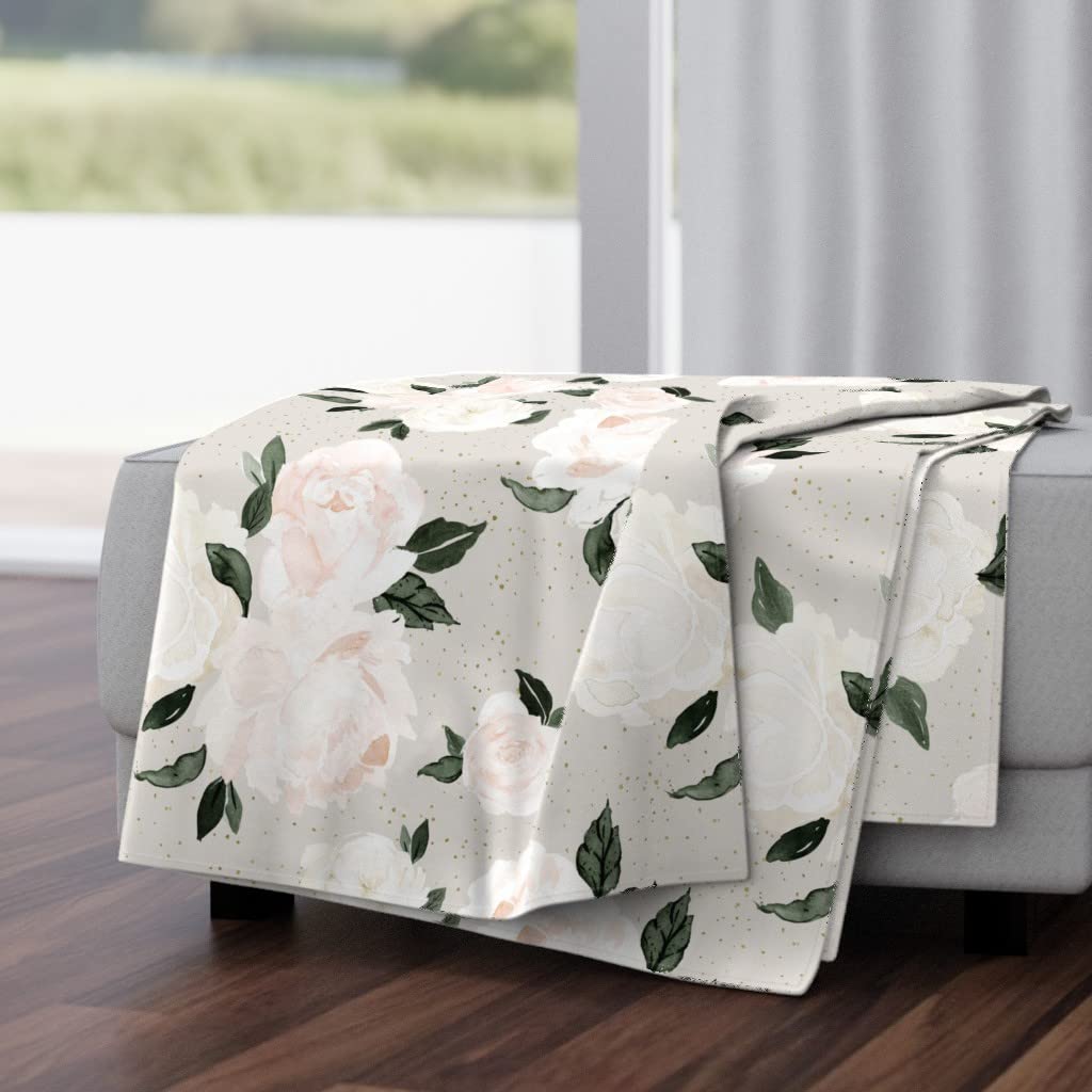 Soft Plush Minky Throw Blanket 50x70 Inches - Vintage Floral Rose Peony Print in Blush Pink & Sage Gray | Cozy Nursery Blanket for Baby Girls, Romantic Bedroom Decor, Couch Throw for Living Room