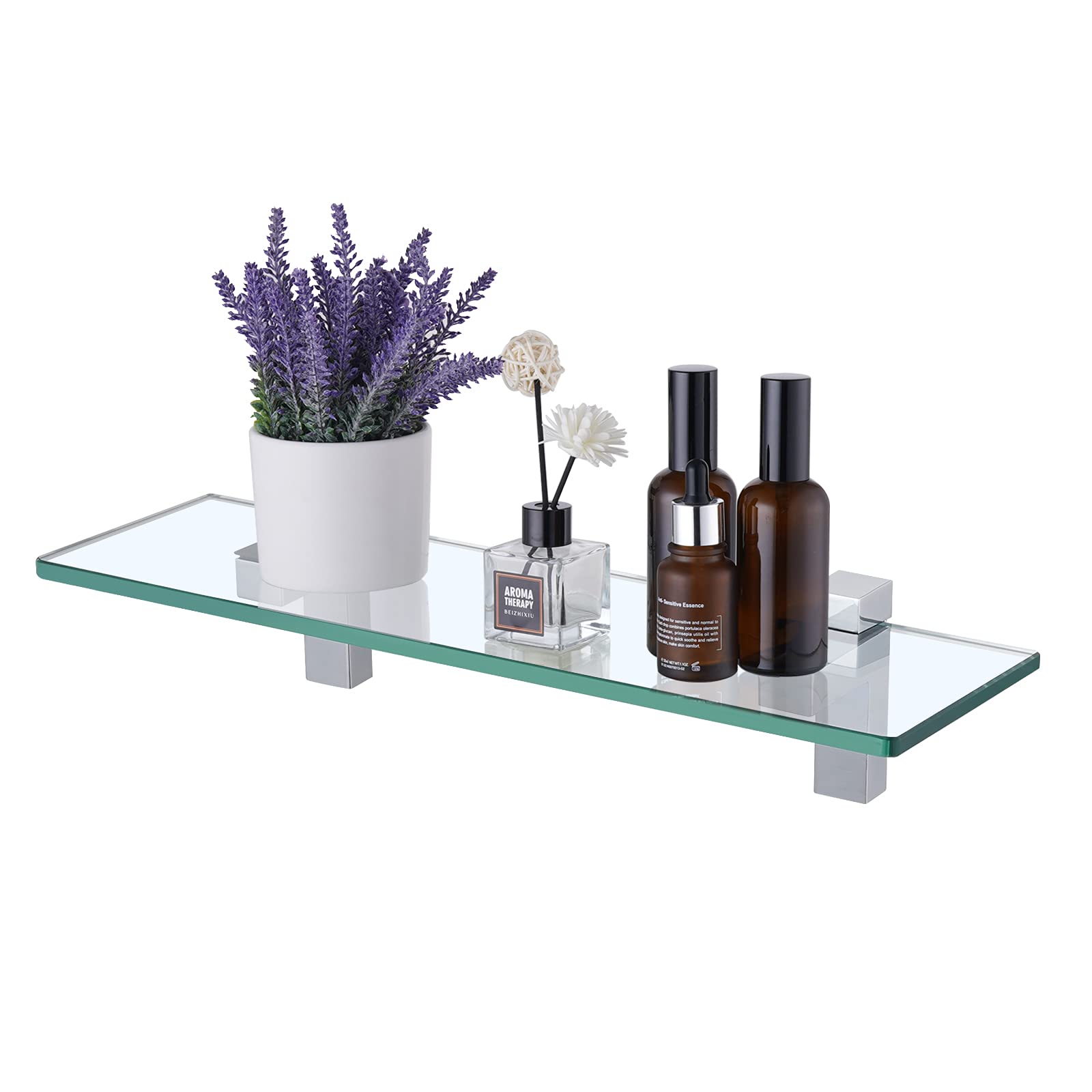 KES 15.8 Inch Bathroom Wall Shelf - Tempered Glass with Polished Chrome Finish (BGS3201S40) - Perfect for Shower, Vanity & Bathroom Storage Organization