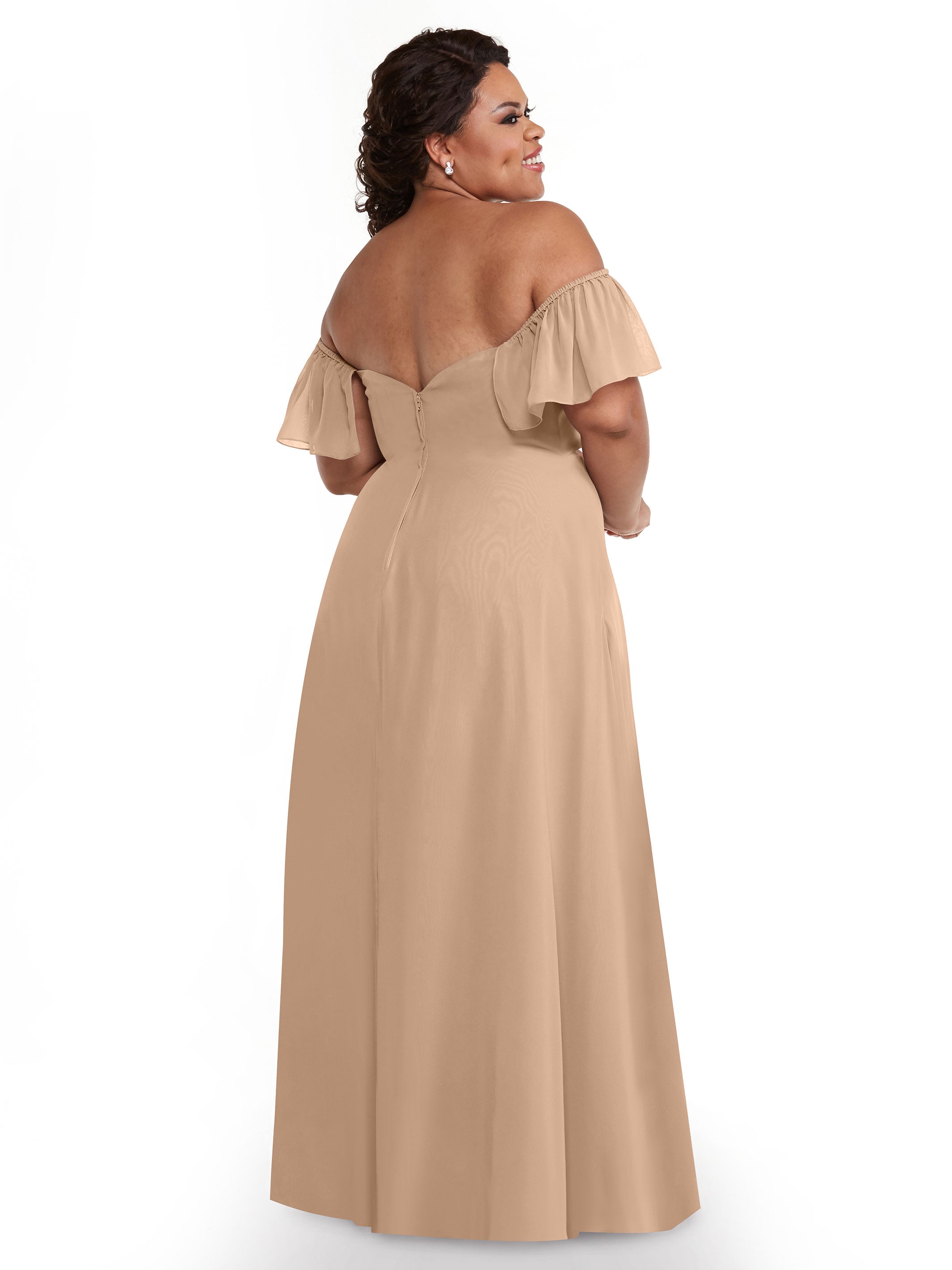 Elegant A-Line Off-The-Shoulder Chiffon Bridesmaid Dress with Pockets - Perfect for Weddings, Formal Events & Special Occasions