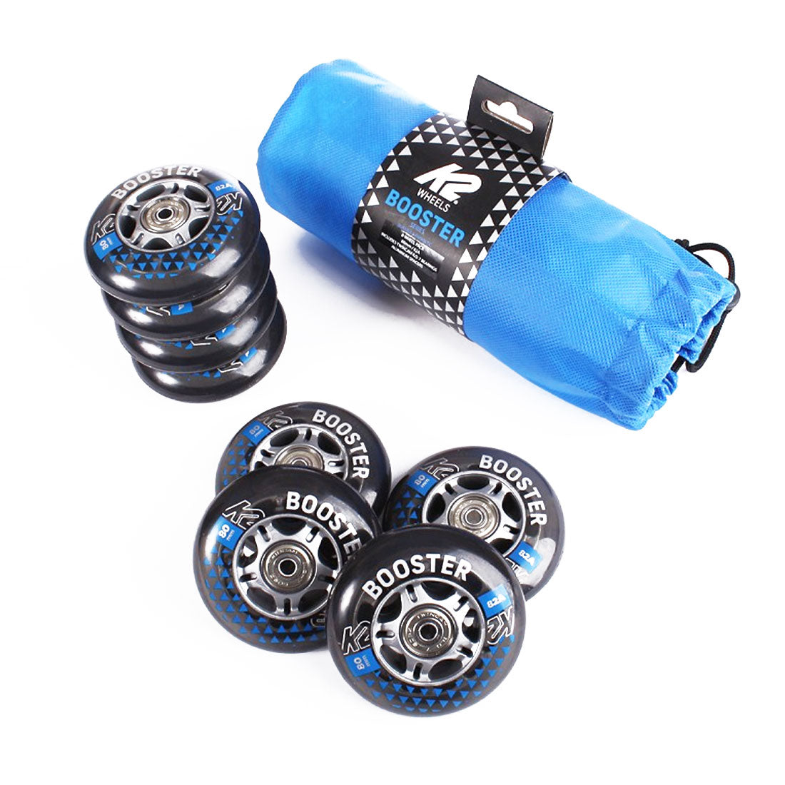 K2 Booster 80mm 82a 8pk Skateboard Wheels with ILQ9 Bearings - Perfect for Street Skating, Longboard Cruising & Smooth Rides