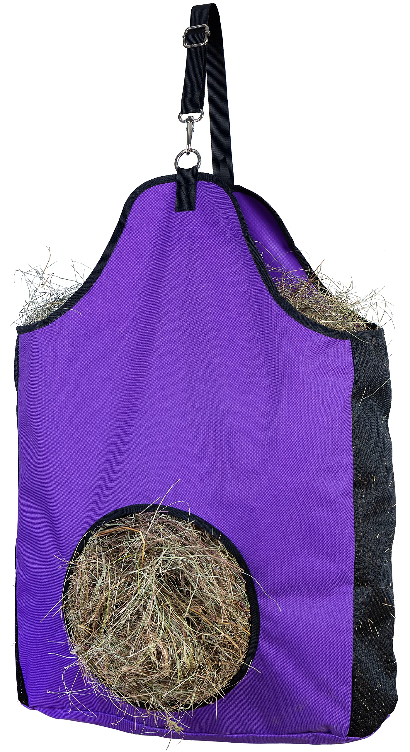 Premium Durable Horse Slow Feed Hay Bag with Metal Snap Fastener & Adjustable Strap - Ideal for Stable, Pasture & Trail Riding - Reduces Waste & Promotes Healthy Eating
