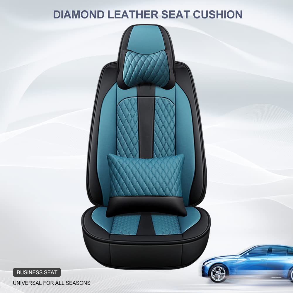 Premium Genuine Leather Car Seat Covers for Nissan Juke Acenta - Waterproof, Scratch-Resistant, Non-Slip Design with Airbag Compatibility (Full Set, Black/Blue) - Perfect for Daily Commuting, Road Trips & Car Interior Protection