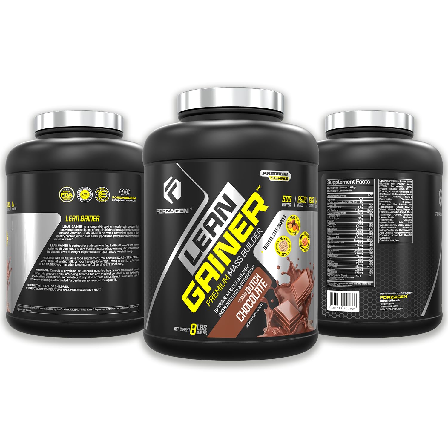 Forzagen Lean Gainer Premium Mass Builder Protein Powder - High Calorie Weight Gain & Muscle Building Supplement for Men & Women | Dutch Chocolate Flavor, 8 lbs (11 Servings) | Perfect for Post-Workout Recovery & Bulking Season Nutrition