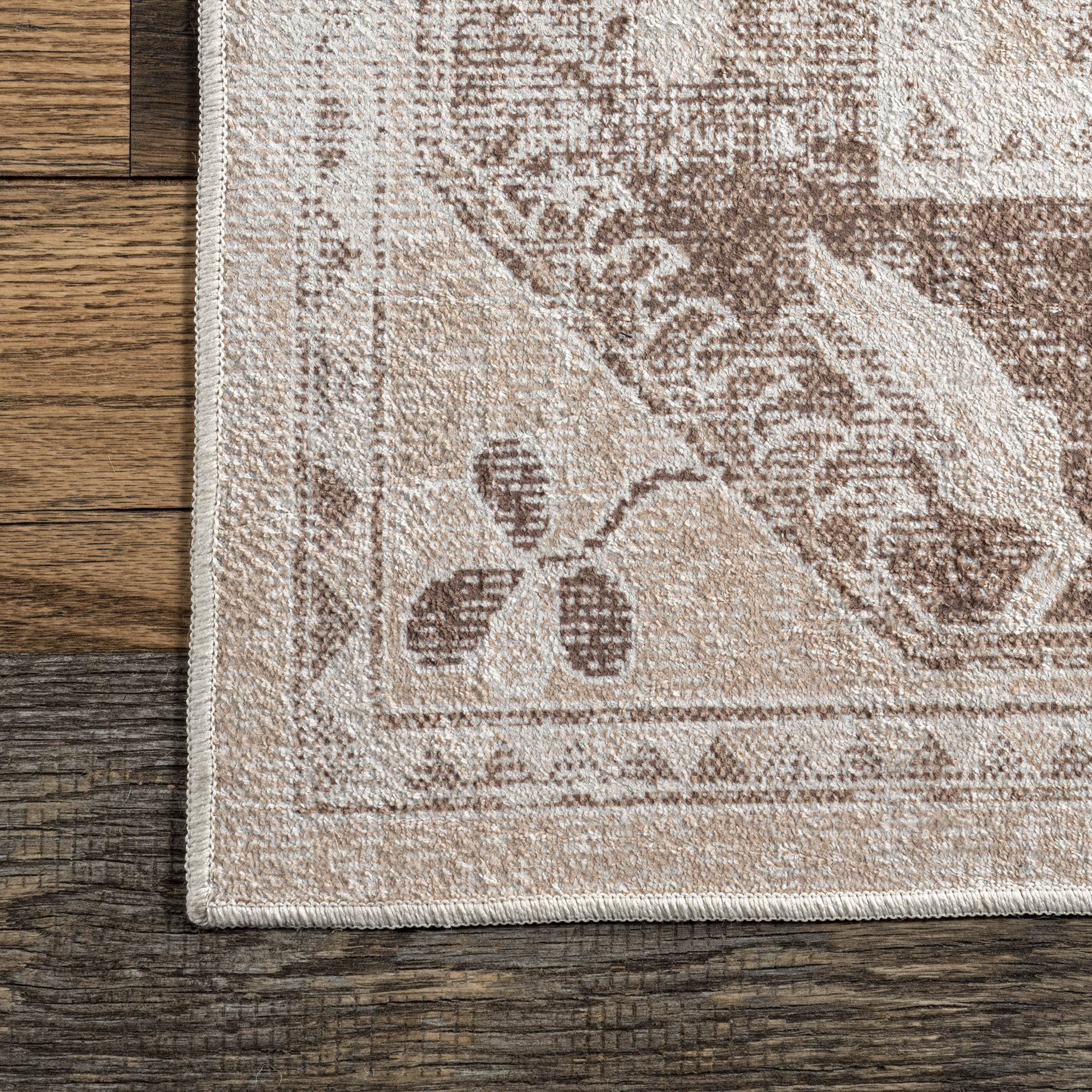Devi Medallion Washable Rug - Soft & Durable Beige Area Rug for Living Room, Bedroom, or Nursery - Easy to Clean & Stain Resistant