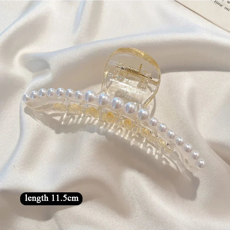 Elegant Large Pearl Hair Claws for Women - Korean Style Acrylic Hair Clips, Big Size Barrettes & Shark Clips - Fashion Hair Accessories for Parties, Weddings & Daily Styling