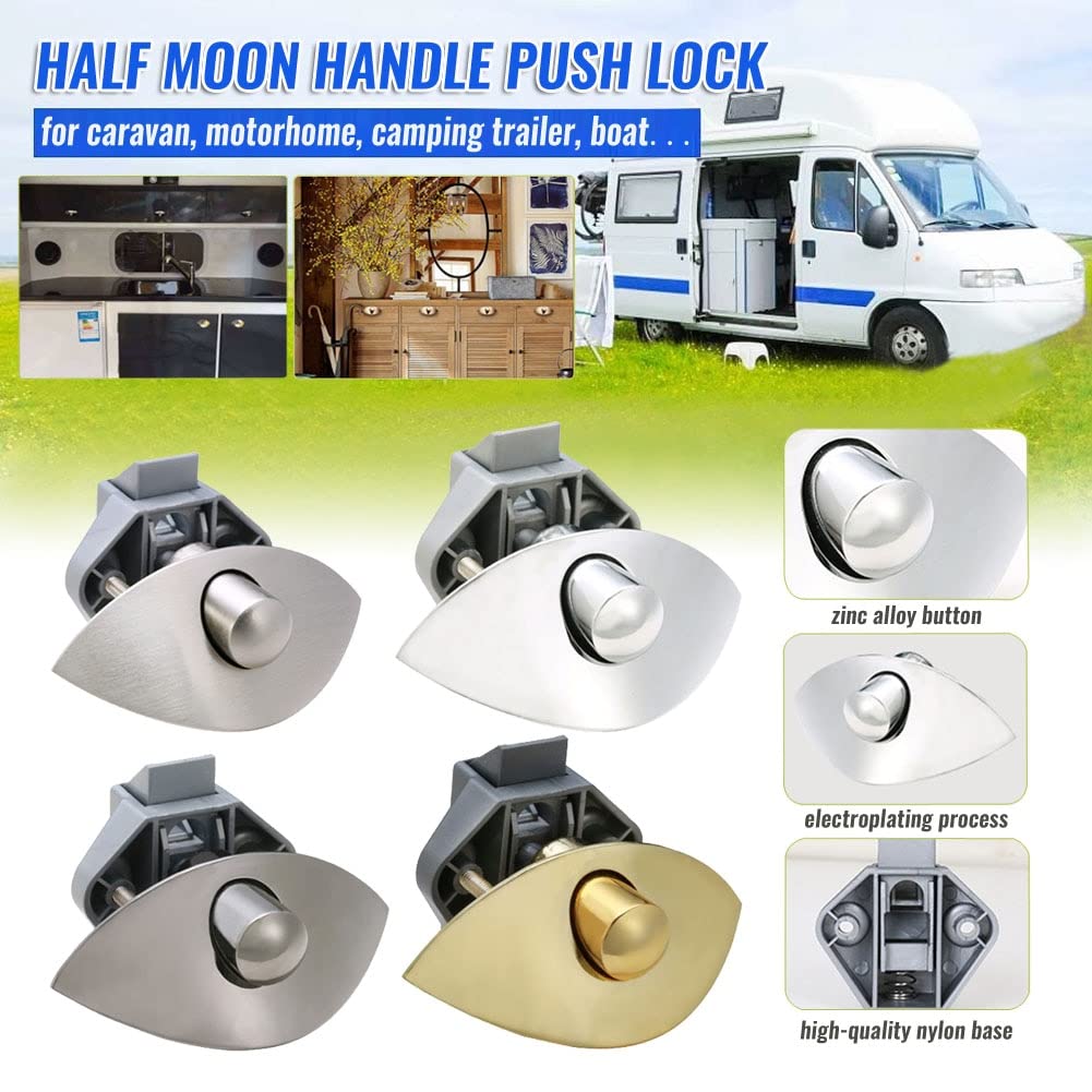 20mm Half-Moon Push Lock for RV, Camper, Boat & Furniture - Cabinet Drawer Latch, Caravan Door Hardware - Perfect for Motorhome Storage & Marine Applications