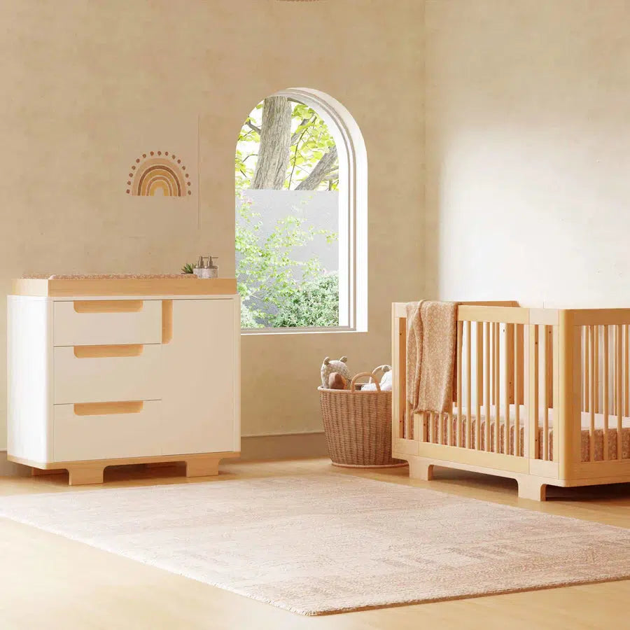 Babyletto Yuzu 3-Drawer Changer Dresser in White & Natural - Nursery Storage Solution for Diapers, Clothes & Baby Essentials