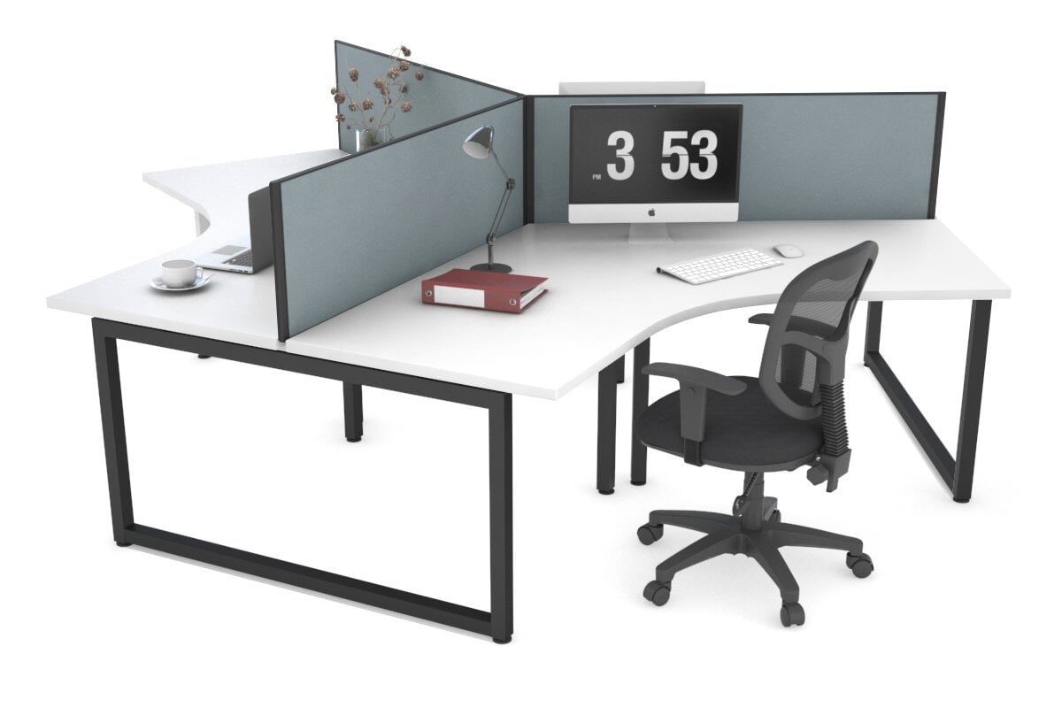 Quadro Loop Legs 3-Person 120 Degree Office Workstation - Modular Desk for Collaborative Workspaces & Team Projects