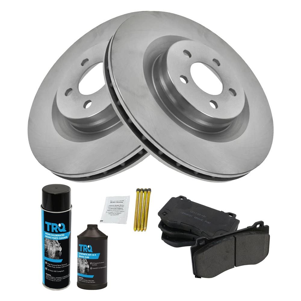 TRQ Premium Ceramic Front Brake Pad & Rotor Kit with Anti-Corrosion Chemicals - Smooth Stopping Power for Cars, Trucks & SUVs - Ideal for City Driving & Highway Commuting
