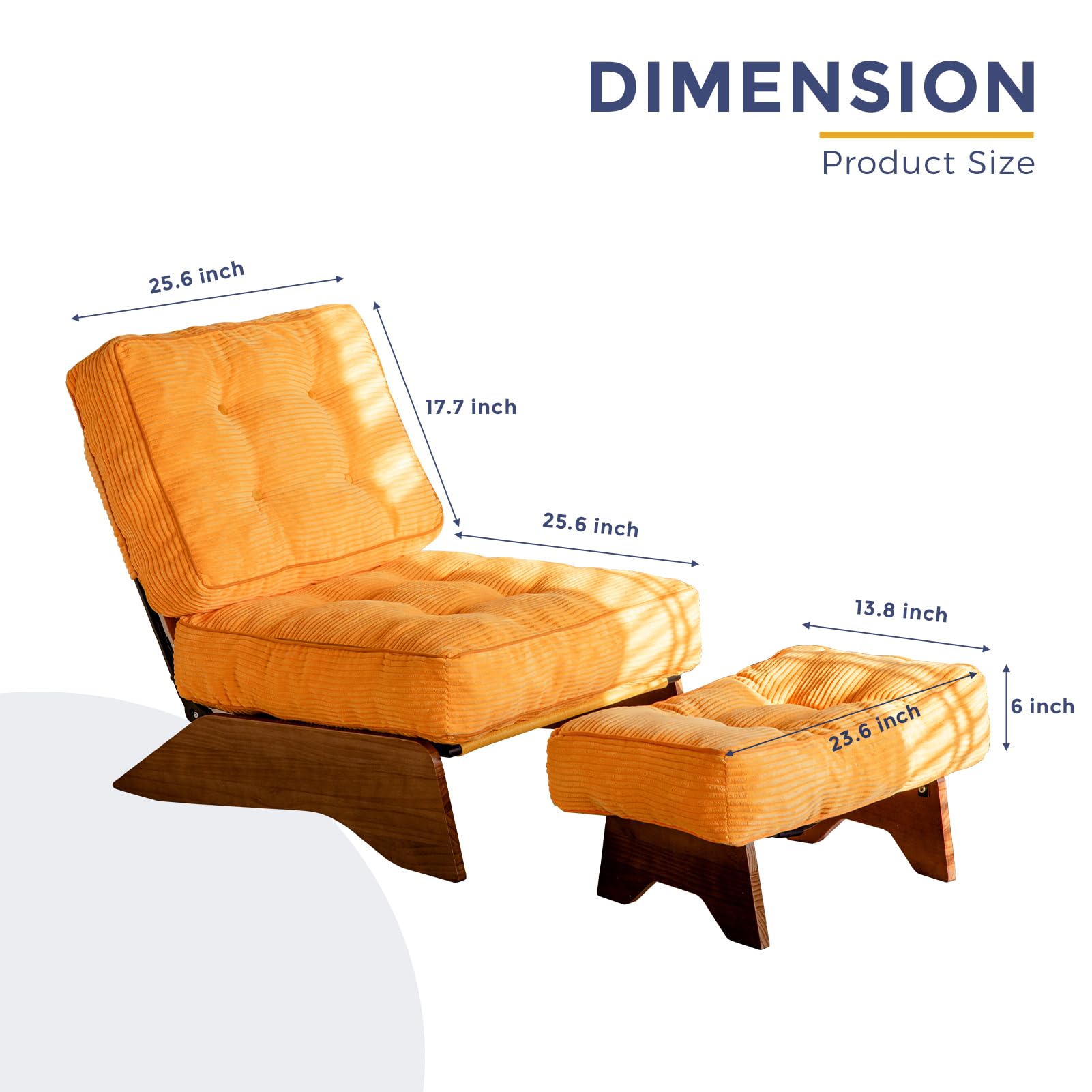 MAXYOYO Adjustable Accent Chair with Ottoman Set - Tufted Lounge Chair for Living Room, Bedroom & Office - Comfortable Modern Recliner in Orange - Perfect for Relaxing, Reading & Entertaining Guests